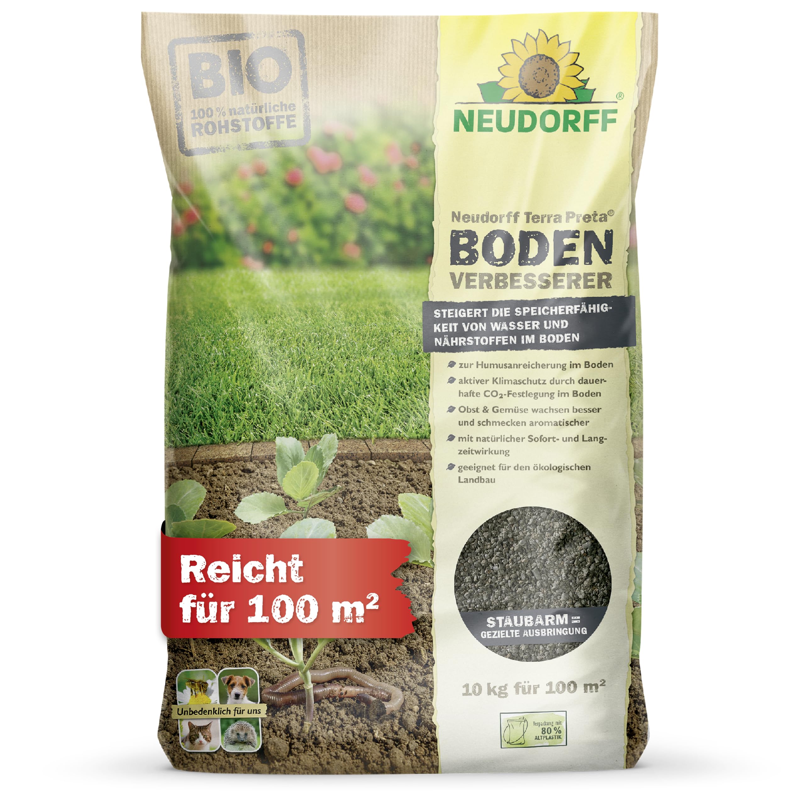 Neudorff Terra Preta BodenVerbesserer 10 kg für 100 m² - Bodenaktivator aus 100% natürlichen Rohstoffen - Obst und Gemüse wachsen besser und schmecken aromatischer