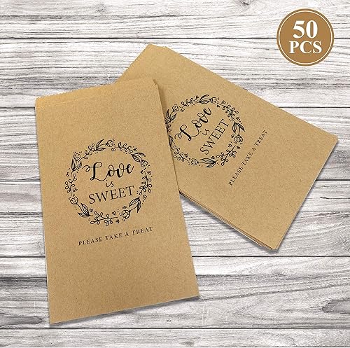 FRIDAY NIGHT 50 bolsas de bufé de dulces, bolsas de papel marrón Kaft, bolsa rústica, buena para aperitivos o bufés de galletas, por favor, toma un