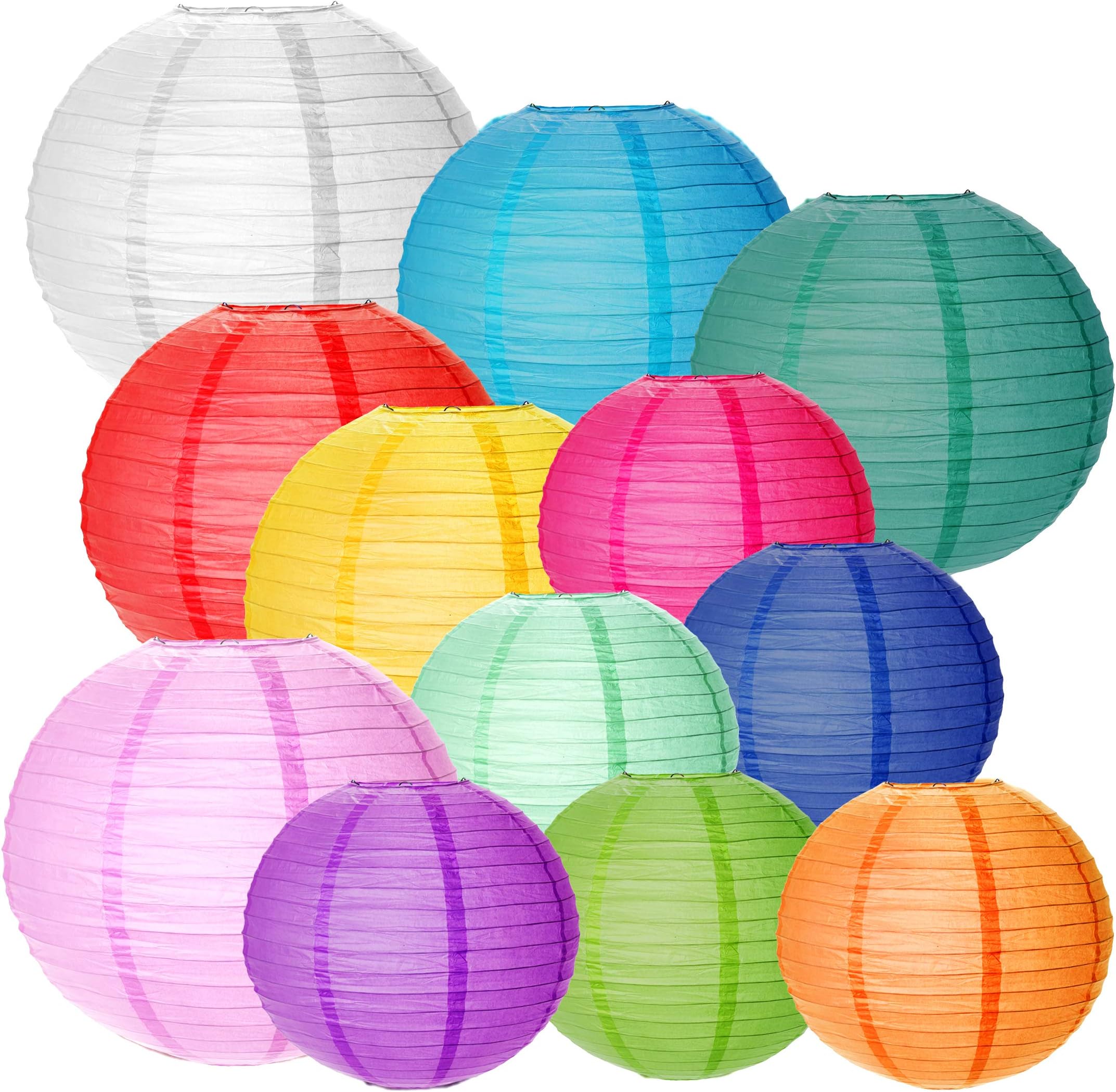 Belec 12 Paper Lanterns | Rice Paper Chinese Round Hanging Lantern | Perfect Sizes 12" 10" 8" | Weddings, Birthday Party, Anniversaries, Baby Showers, Decorations for All Occasions