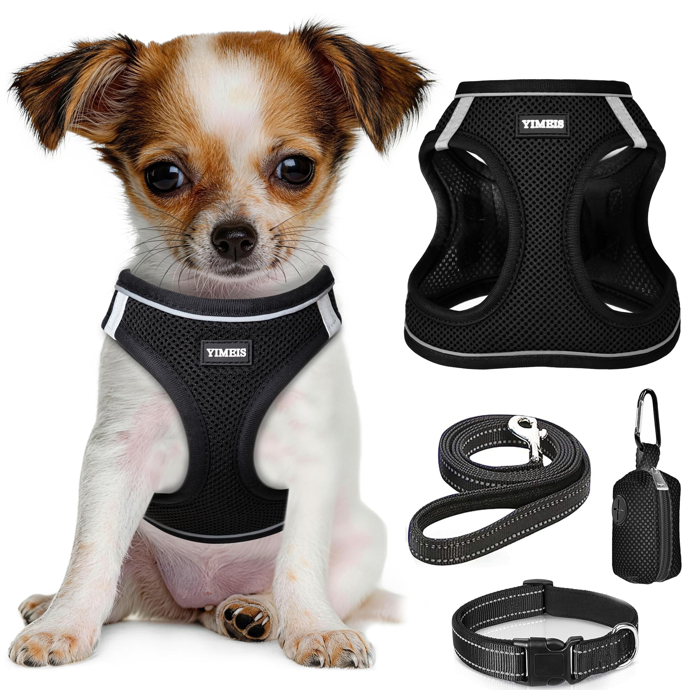 YIMEIS Dog Harness and Leash Set, No Pull Soft Mesh Pet Harness, Reflective Adjustable Puppy Vest for Small Medium Large Dogs, Cats (Black-Update, Small (Pack of 1)) — image 1