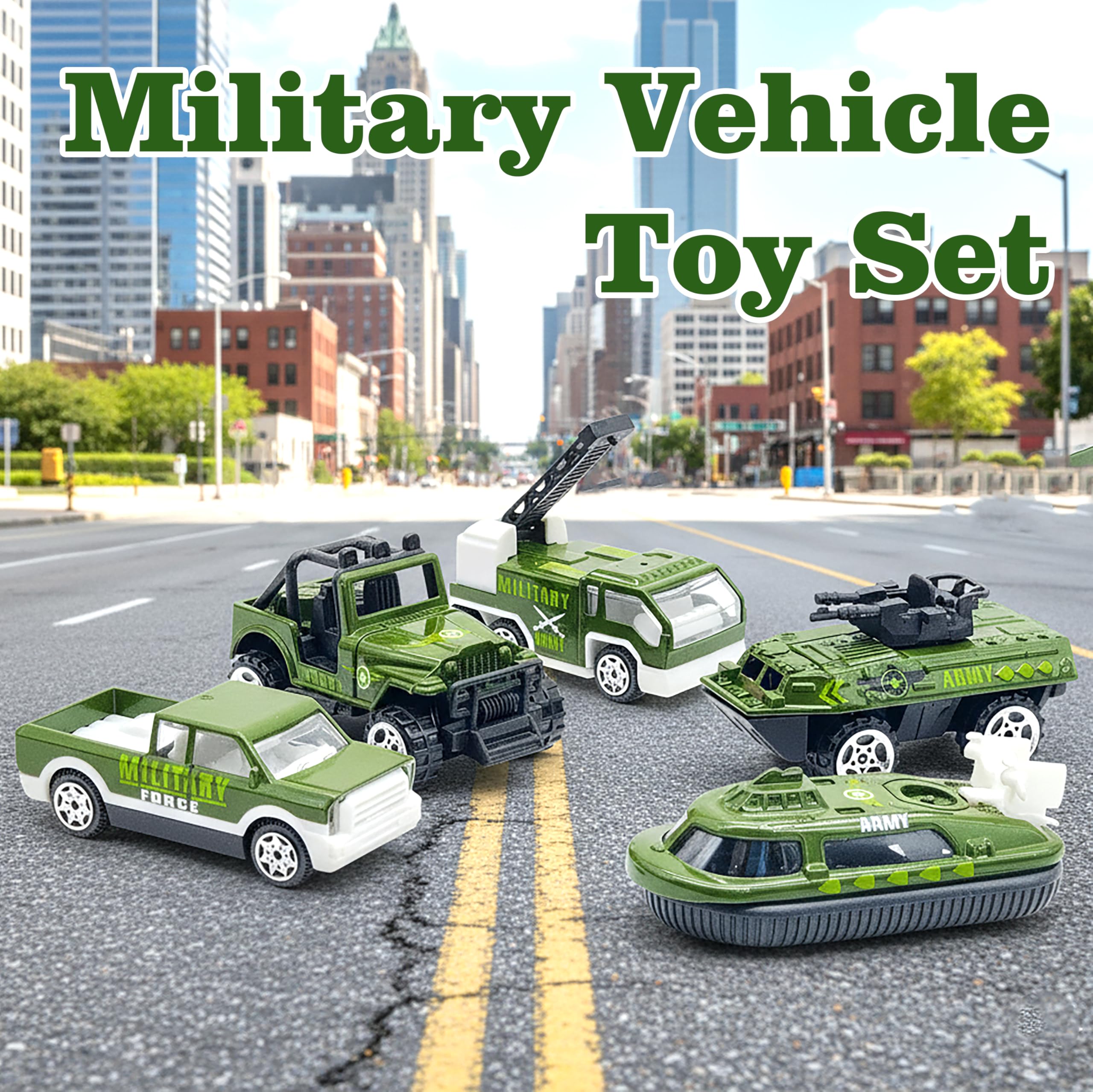 VGRASSP 1:64 Scale Mini Die Cast Alloy Metal Military Vehicle Toy Set for Kids - Free Wheels Pretend Play Army Toy Cars for Boys and Girls - Set of 5 1