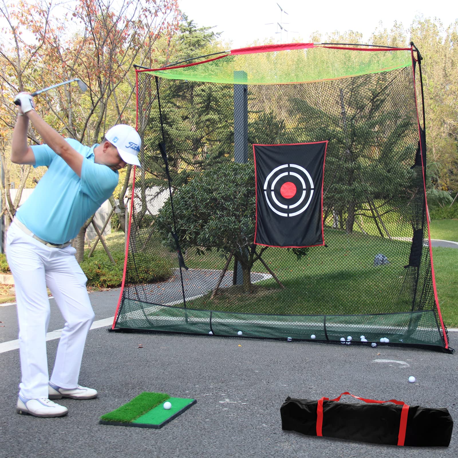 Kapler Red de golf de 3 x 0,9 x 2,4 m, red de golf de alta calidad, red de golf, red de golf para interiores y exteriores, red de práctica de golf, instalación rápida, con bolsa de transporte y tela de objetivo