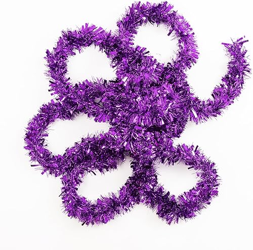 Miniatura 4 de Guirnalda de oropel de 26.2 pies, decoraciones metálicas moradas para cumpleaños, bodas, festivales, Mardi Gras, Halloween, Navidad, guirnaldas