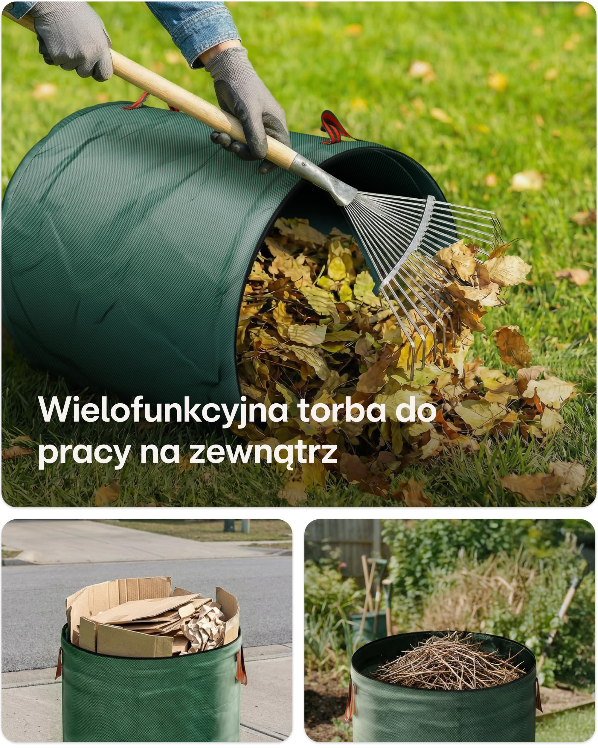 2x Worki Na Odpady Ogrodowe Wielokrotnego Użytku Z Uchwytami I Zamkiem Błyskawicznym Z Pokrywą 500L - Stabilne - Składane - Wytrzymały Polipropylen