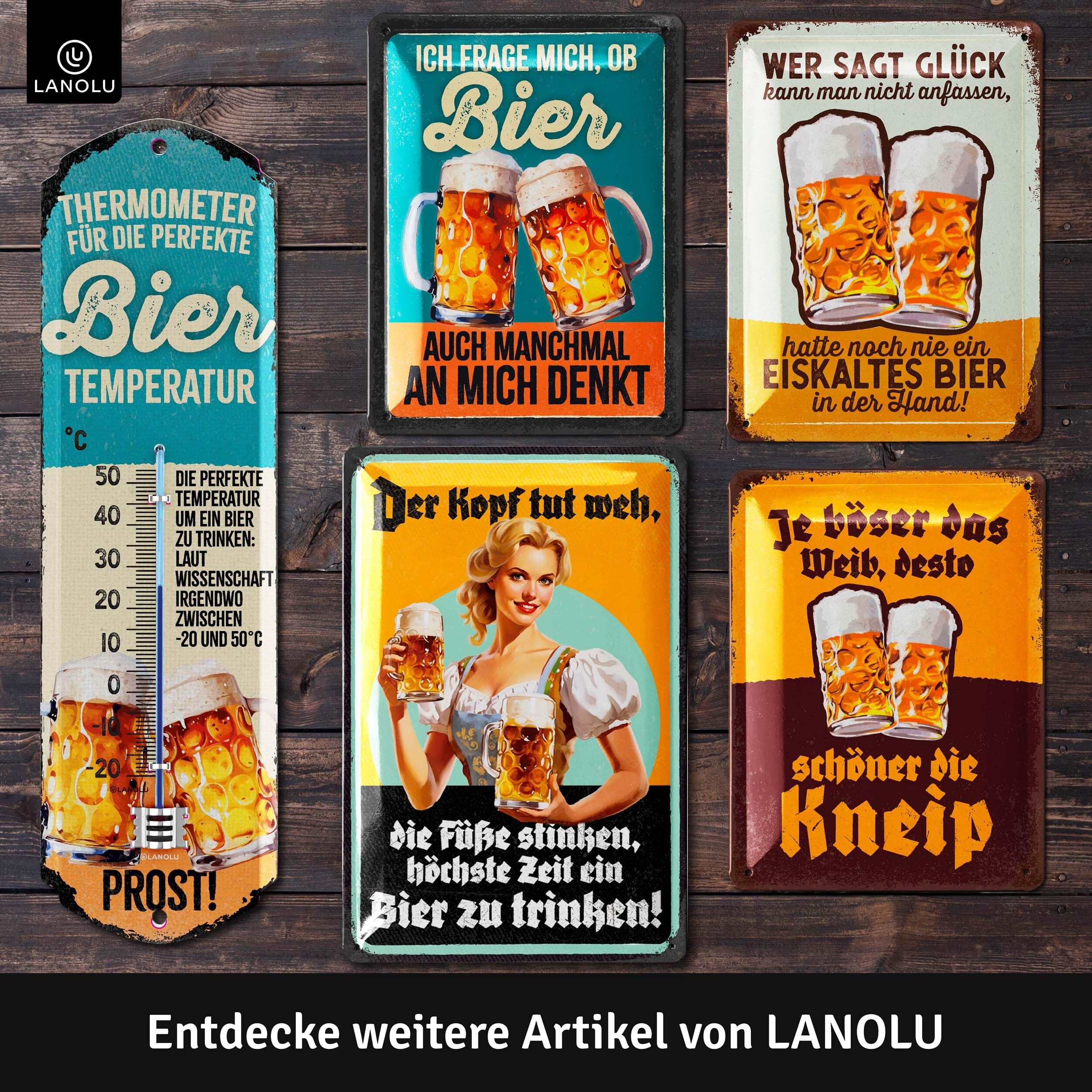 CoolChange Set 4 Targhette Metallo Retrò Birra | 30x20 Cm Con Frasi Divertenti Per Pub E Cantina