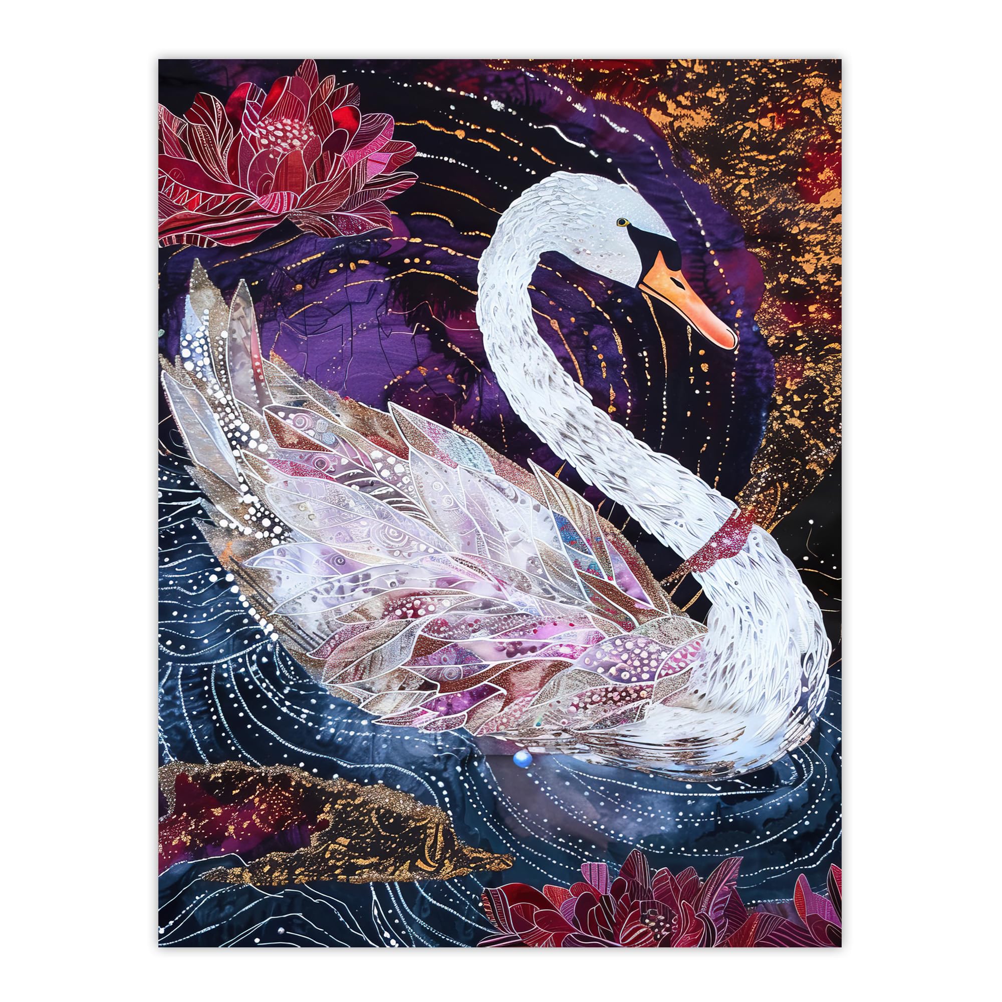 Artery8 Magical Swan Artwork Enchanted Purple Pink Living Room Large Wall Art Poster Print Thick Paper 18X24 Inch