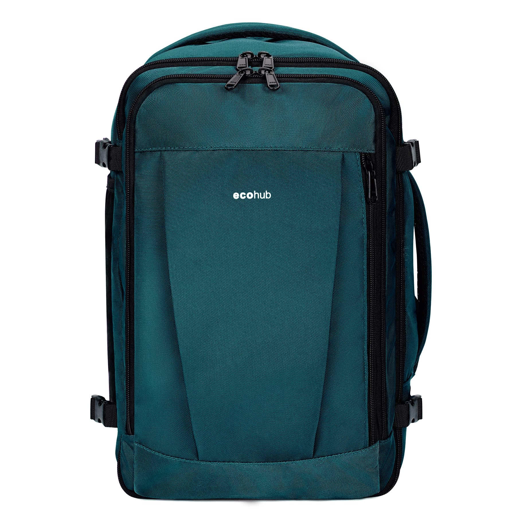 ECOHUB 30L Zaino Bagaglio a Mano, Zaino Easyjet 45x36x20, Sottosedil Zaino da Viaggio Aereo con 13 Tasche, PET Riciclato Grande Borsa da Cabina da Cabina per Uomo Donna, Brevettato(Blu Verde)