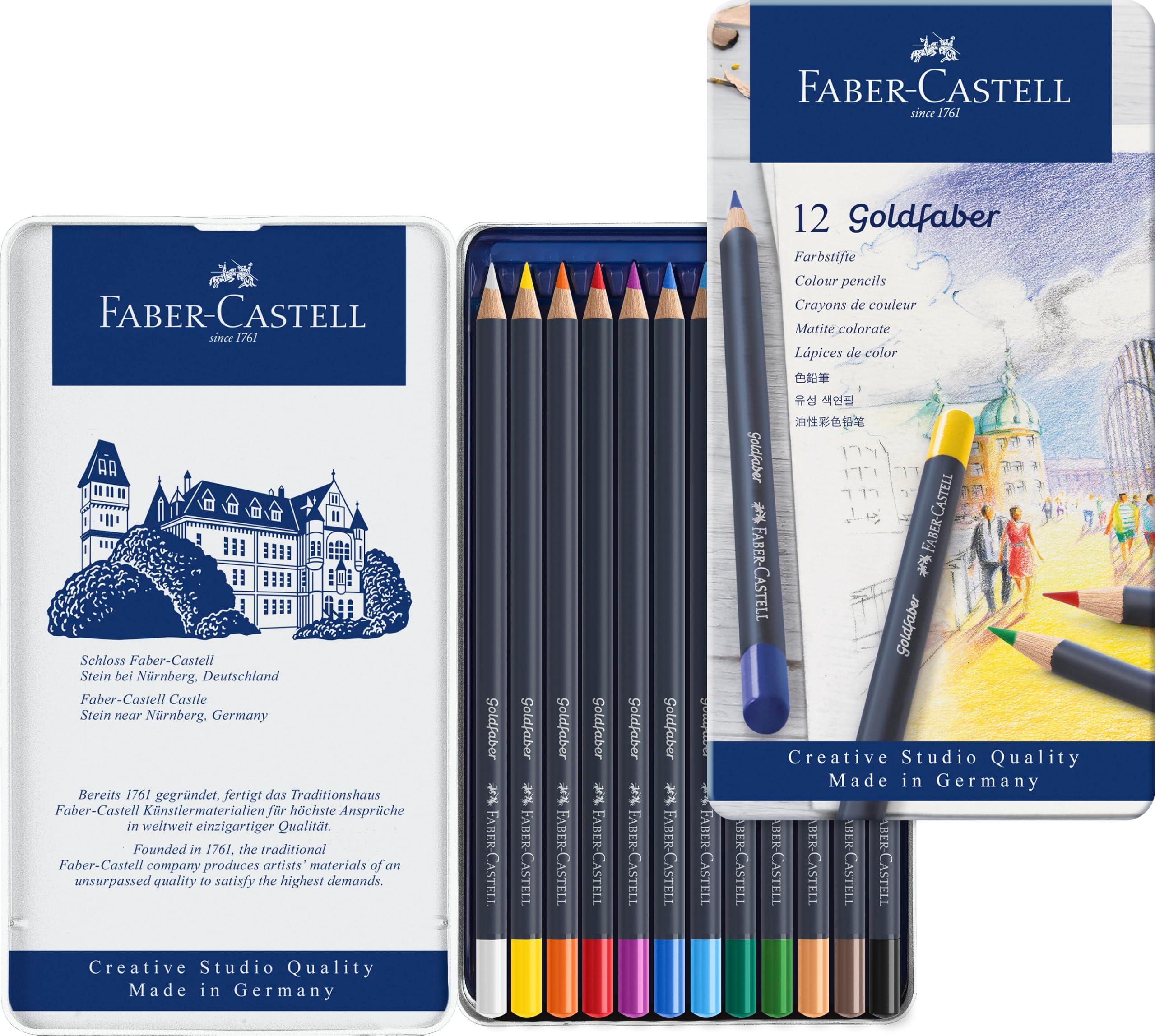 Creative Studio Goldfaber Colour Pencil, Multicoloured Tin of 12 Pencils, Art, Craft, Drawing, Sketching, Home, School, University, Colouring