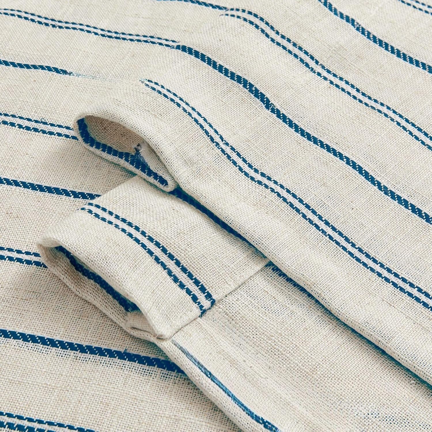 Gxi Blue Striped Sheer Curtain Tie Up Balloon Curtain for Kitchen Bathroom Rod Pocket Farmhouse Linen Voile Valance for Living Room Small Window 1 Panel Width 39 x 47 inches Length