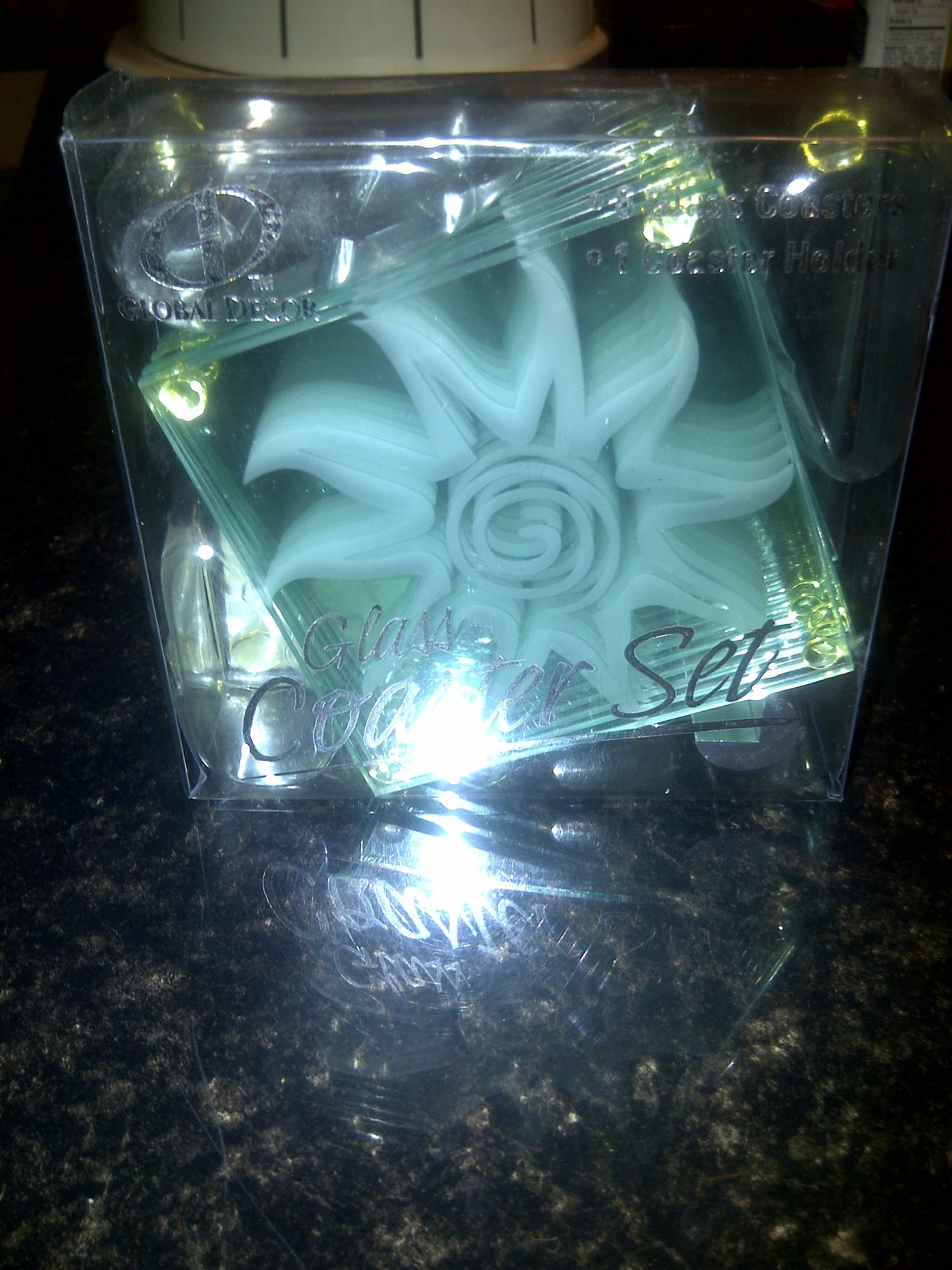 Global Decor Sun Pattern Glass Coasters and Stand, Set of 6