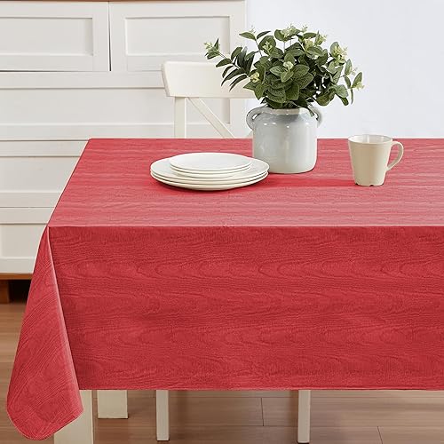 Miniatura 3 de Newbridge Mantel de vinilo ondulado con reverso de franela de vinilo de peso pesado con estampado de color liso rojo Moire, para interiores y
