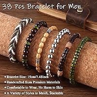 Vista 4 de Jewdreamer 38Pcs Punk Wooden Beads Bracelets Gothic Bracelet for Men Adjustable Vintage Beaded Bracelet Metal Set Wood Bangles Wristbands