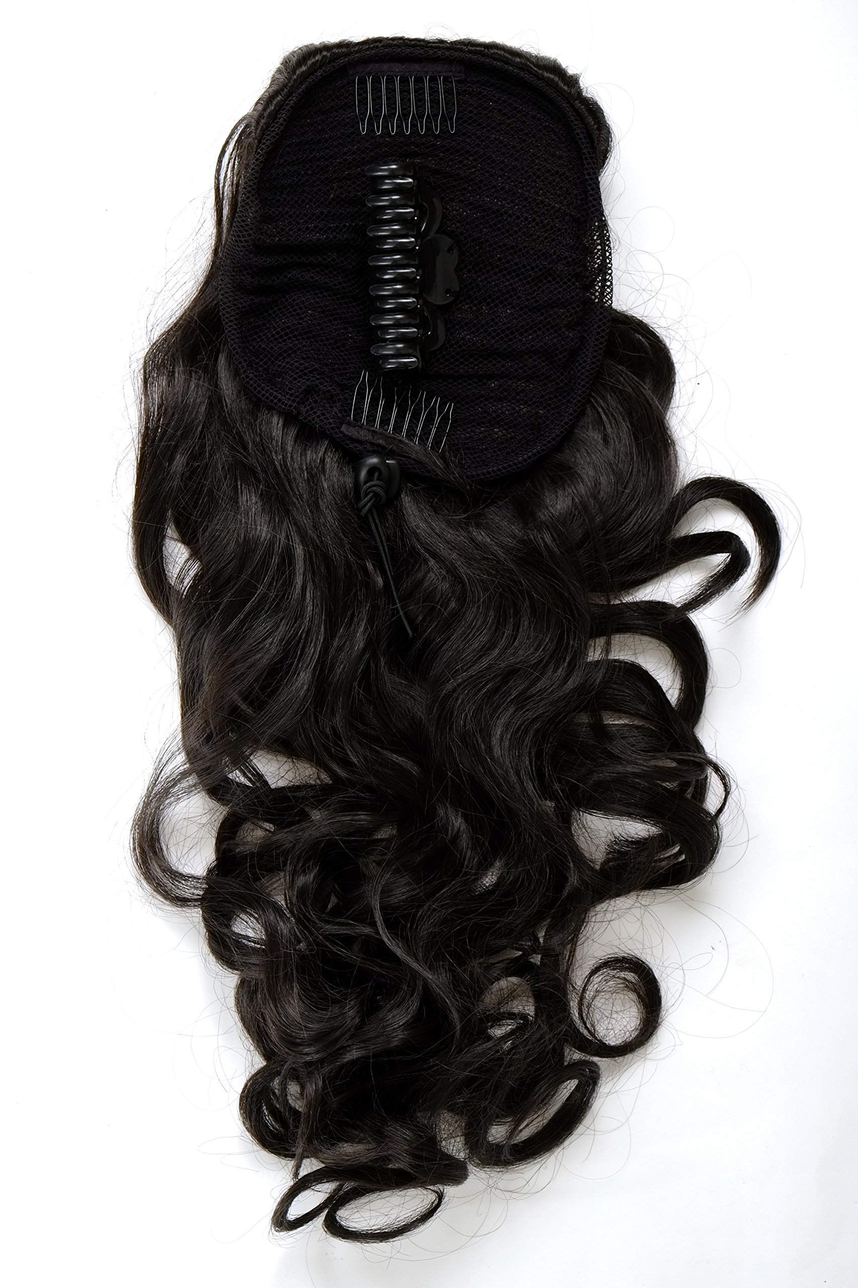 WIG ME UP WK08-3 Hairpiece ponytail with micro clamp, combs and elastic draw string curly curls voluminous very long dark brown 23inch - Image 2