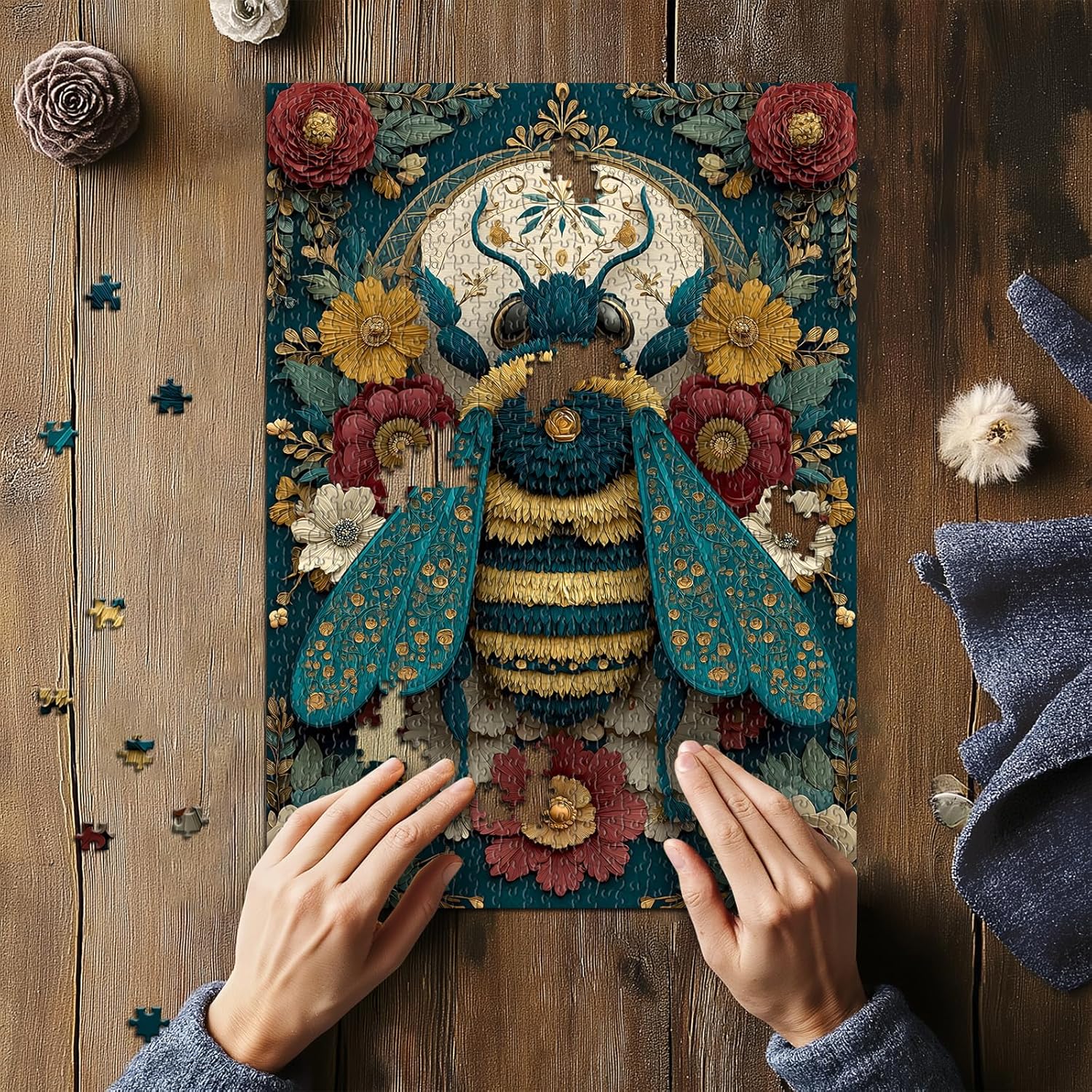 Bee Puzzles for Adults 1000 Pieces, Nature Flower Plant Jigsaw Puzzles, Cute Floral Insect Puzzle, Impossible Challenging Puzzles for Adults