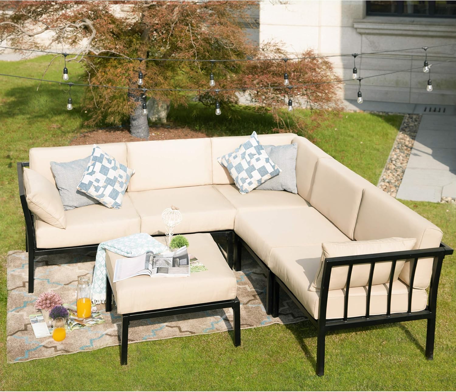 LOKATSE Home 2 Piece Corner & Armless Sofa Outdoor Furniture Sectional Couch Set Patio Loveseat