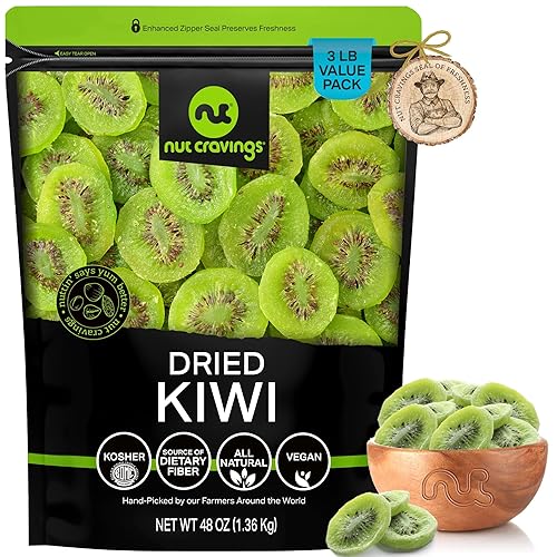 Rebanadas de kiwi secadas al sol, con azúcar añadido (48 onzas - 3 libras, a granel), envasadas frescas en una bolsa resellable, fruta dulce