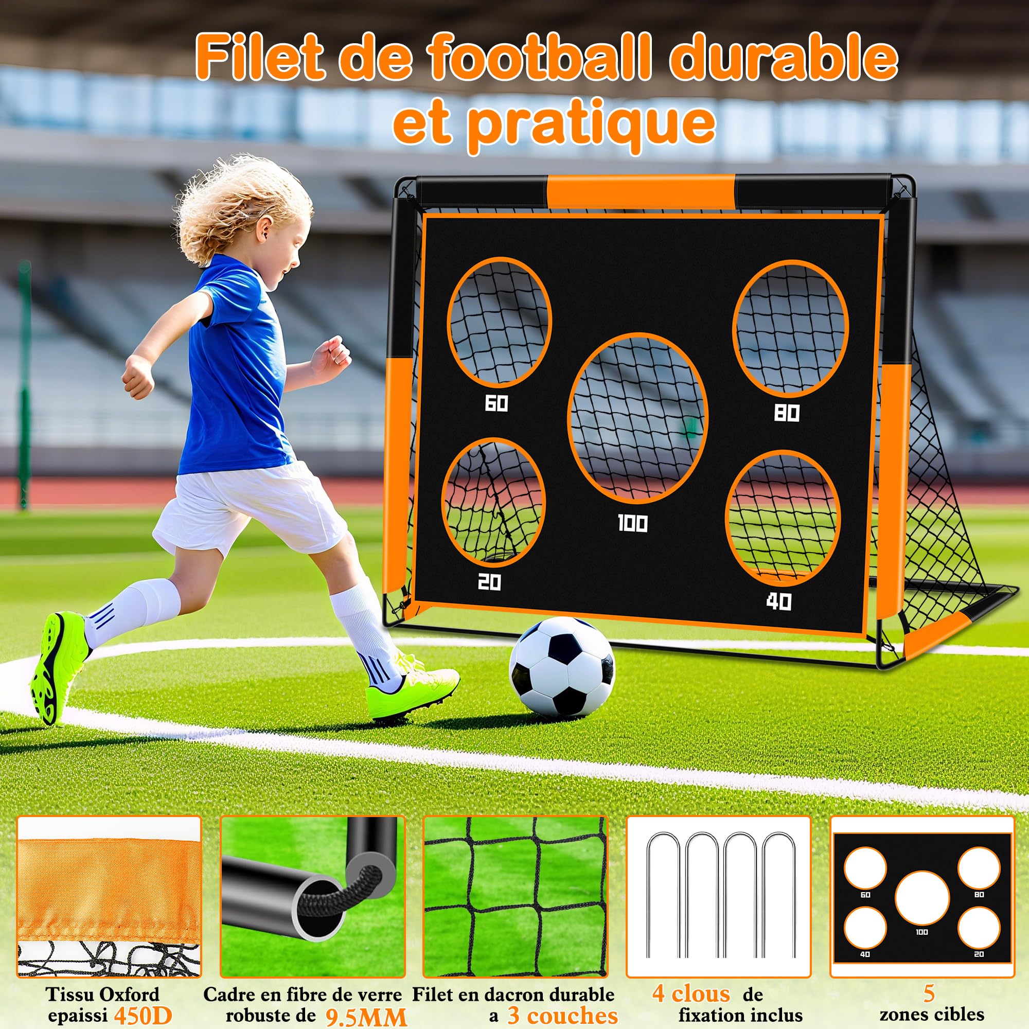 But de Football pour Enfants 2 en 1 avec Filet, 5 Cibles et Sac de Transport, Cage de Foot Exterieur 1.2M/1.5M
