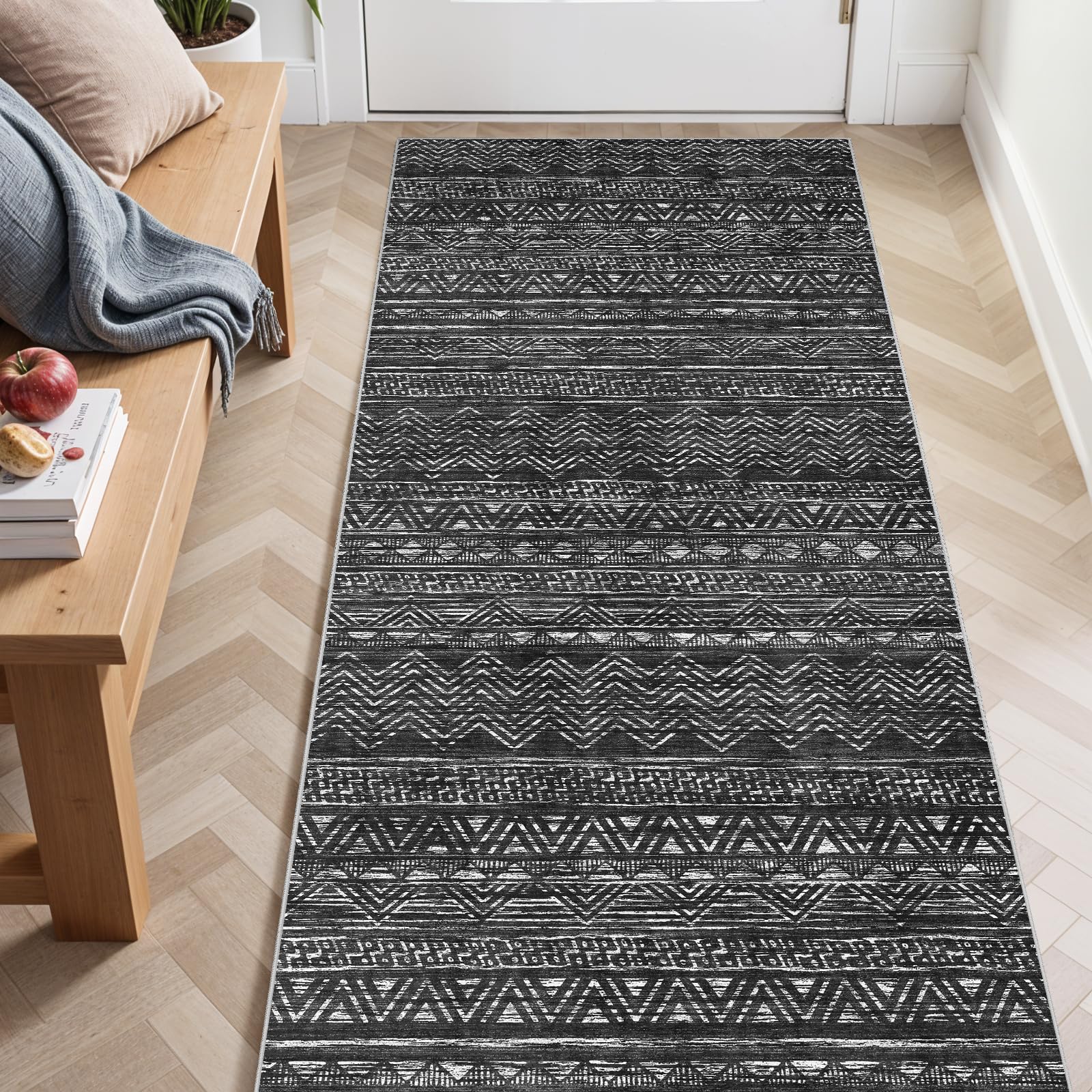 3x6 Washable Hallway Runner Rug - Moroccan Non-Slip Long Runners for Entryway Soft Modern Geometric Low-Pile Rugs for Kitchen Waterproof Neutral