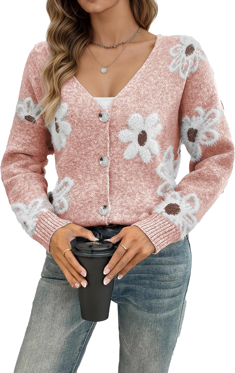 i·ta fit Women's Cardigans Casual Long Sleeve V-Neck Button Down Floral Sweaters Open Front Knit Outerwear