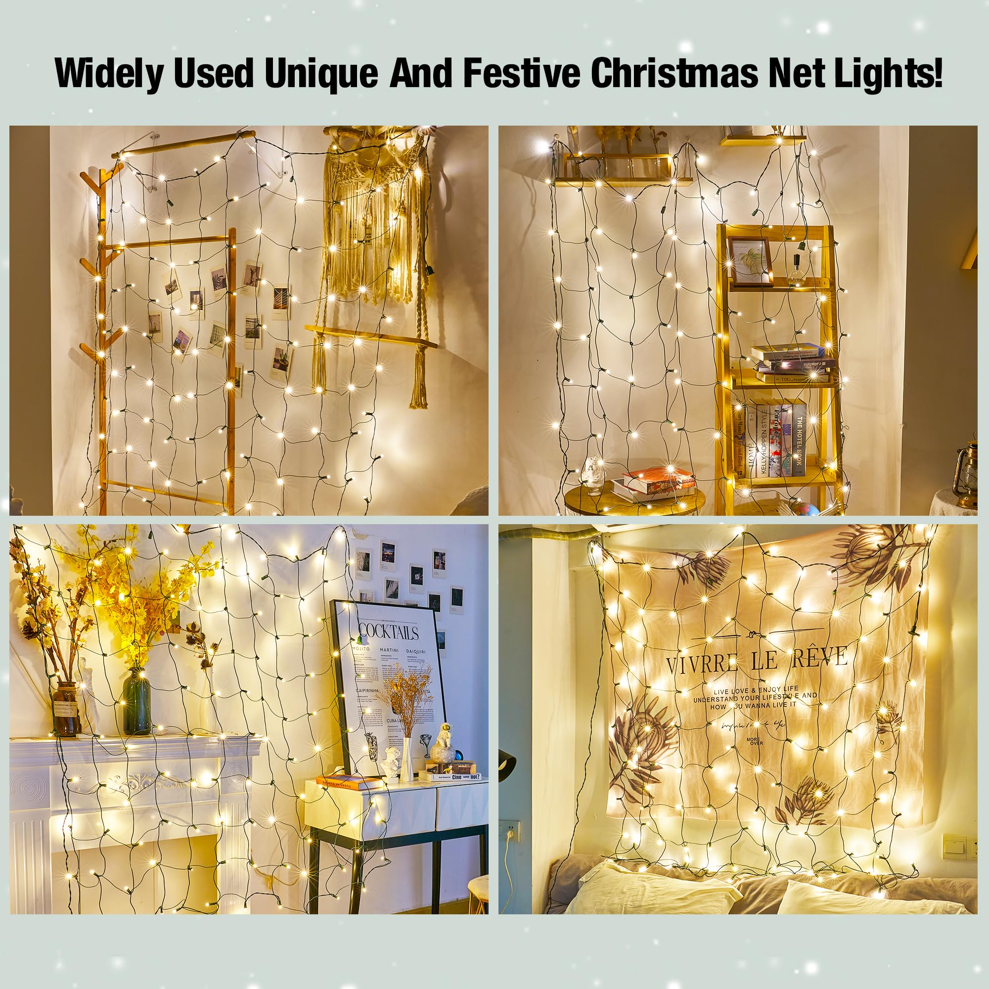 LED-Weihnachtsnetz-Lichter für den Außenbereich, Weihnachtssträucher, 120 LEDs, 1,8 x 1,5 m, anschließbare Netzbeleuchtung für Weihnachten, Urlaub, Garten, Rasen, Sträucher, Bäume, Büsche