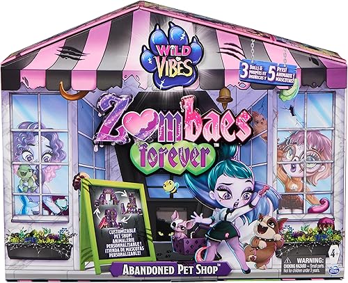 Miniatura 2 de Zombaes Forever, Wild Vibes, Abandoned Pet Shop Juego de casa de muñecas personalizable, 3 muñecas y accesorios exclusivos de zombies, 5 mascotas,
