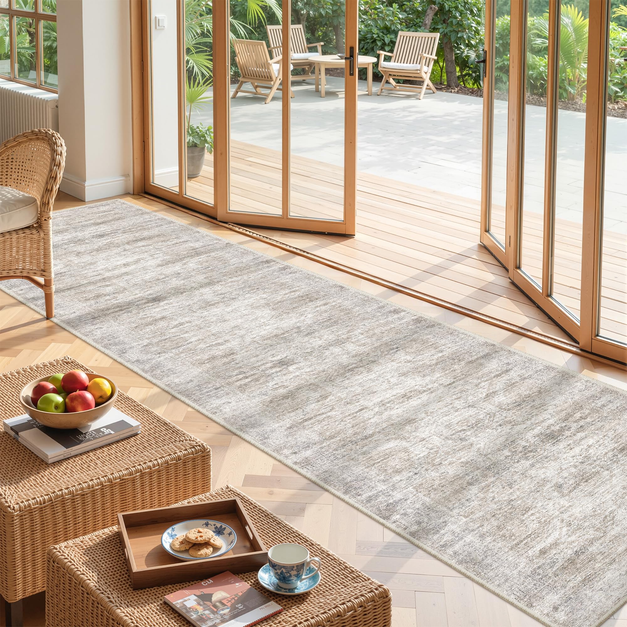 Restydon Long Rugs Runner - Washable Runner Rugs for Hallway 2x10, Ultra-Thin Soft Kitchen Carpet Runner, Anti Slip Backing Runner Rugs for Entrance, Bedroom, Living Room(2'x10', Brown/Grey/Ivory) — image 1