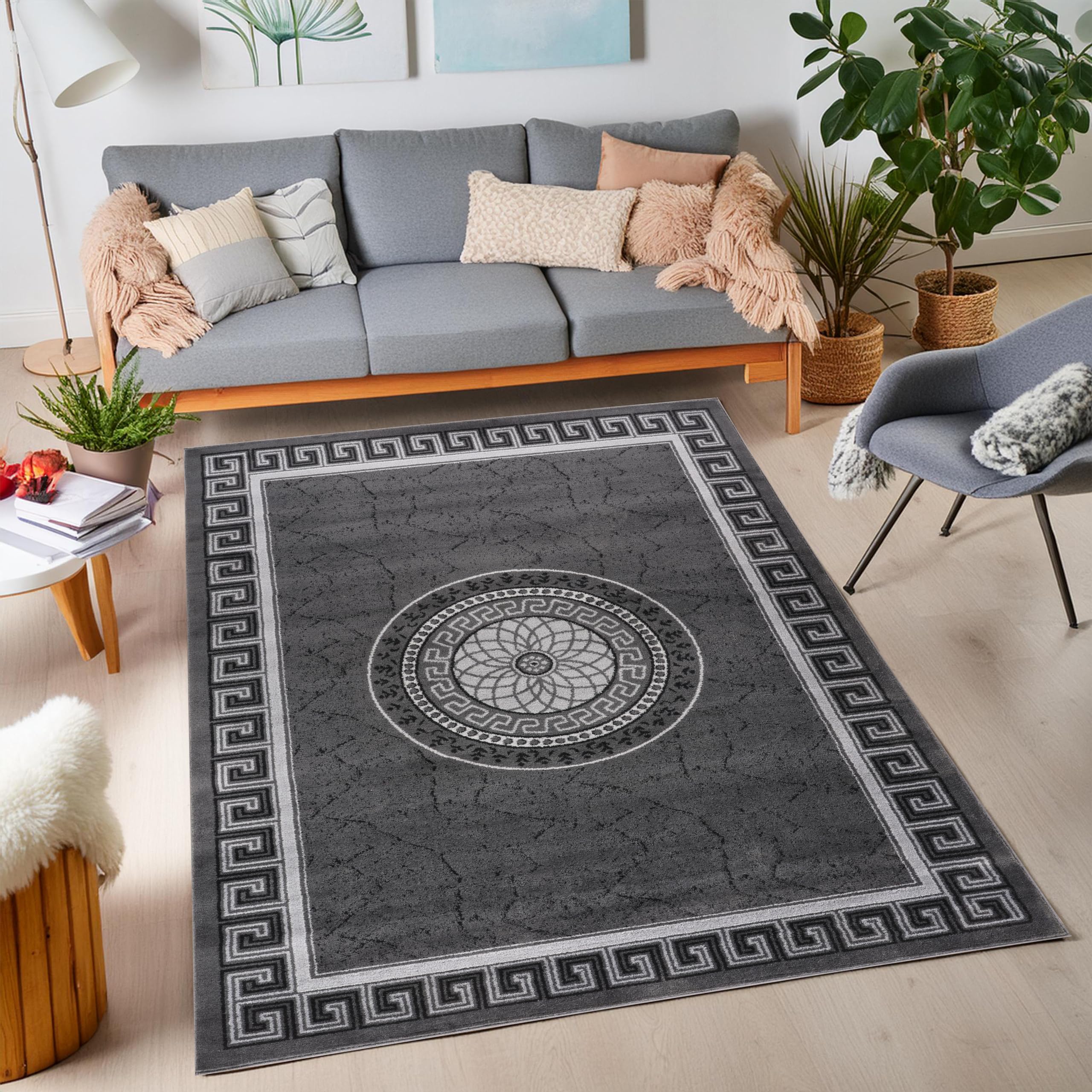 MODERN AREA RUGS 12mm Living Room Large Small Non Slip Kitchen Floor Mats with Soft Pile Thick Bedroom Carpets Hallway Runners Grey, Black, Brown (Grey, 80 x 150 cm)
