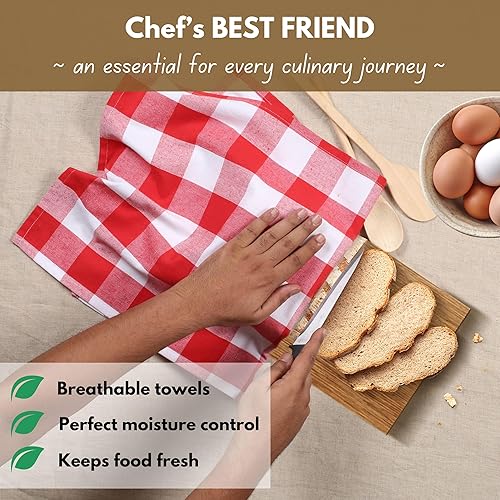 Miniatura 7 de Native Fab Paquete de 4 toallas de cocina con lazo para colgar de 16 x 26 pulgadas, toallas de cocina de algodón a cuadros para limpiar el secado,