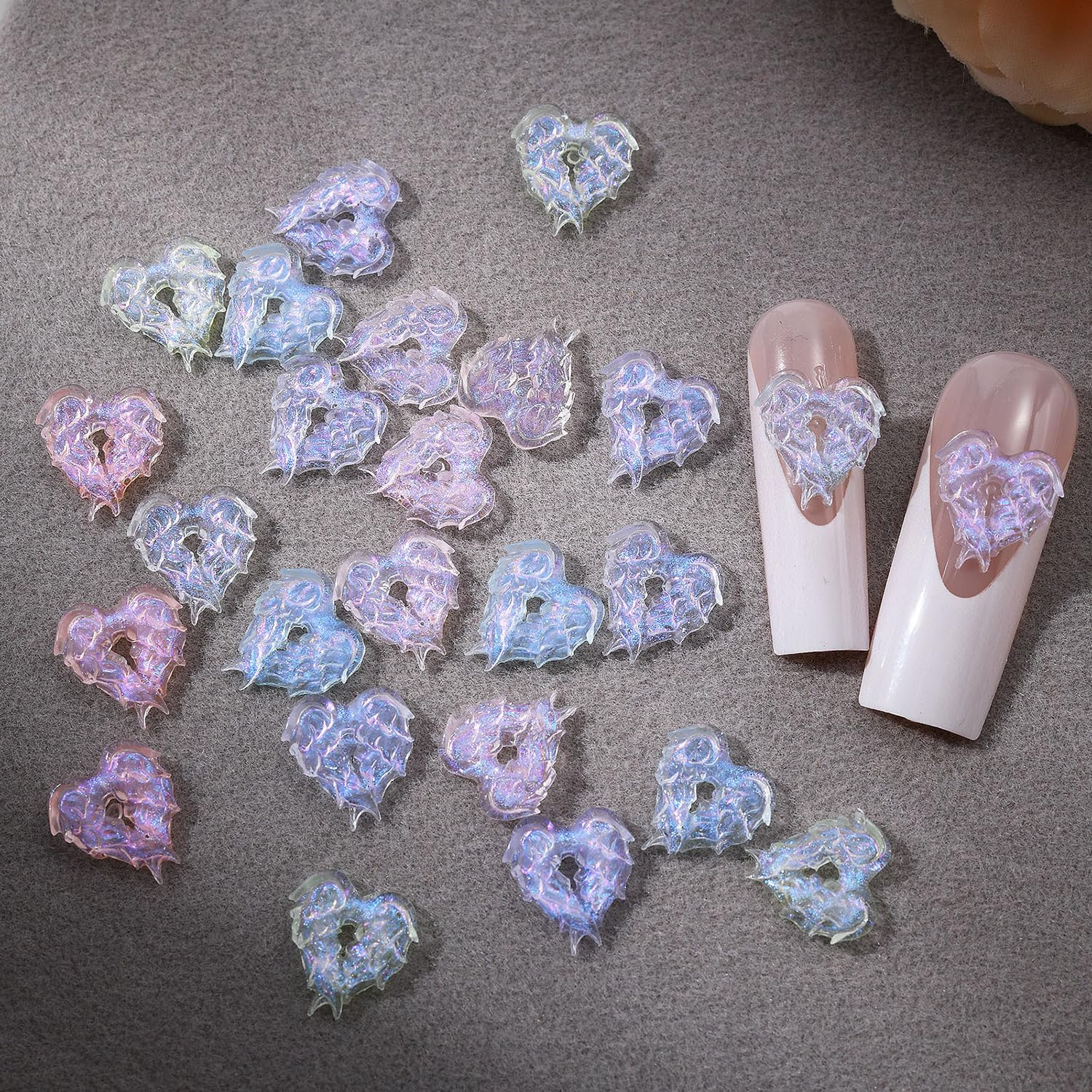 50Pcs Heart Nail Art Charms Valentin's Day Nail Charms 3D Resin Nail Art Set Heart Shape Nail Art Gems and Charms Valentins Design Cute Nail Jewelry Acrylic Nail Supplies for Women DIY Nail Decor image 2