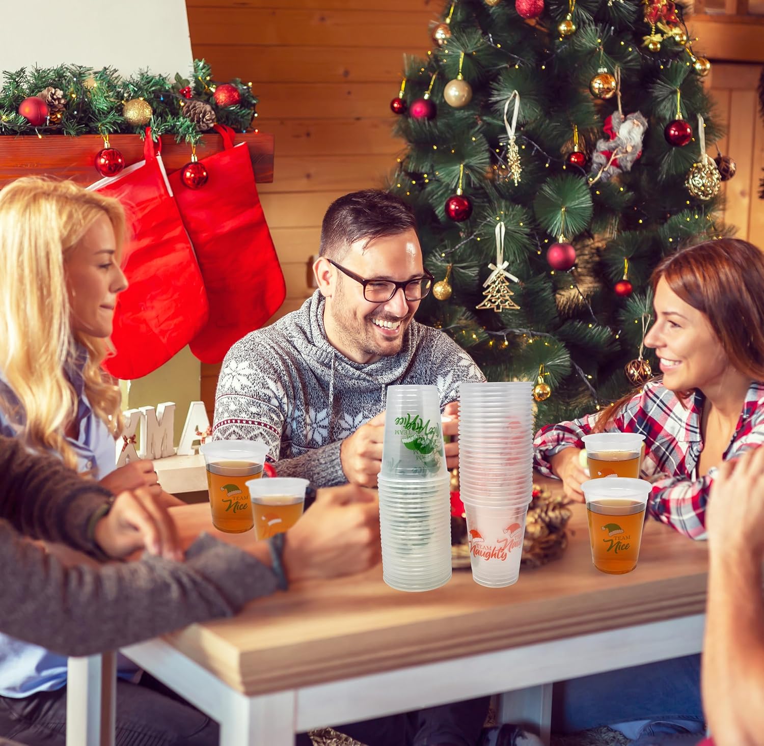Gift Boutique 50 Pack Disposable Plastic Christmas 16 oz. Team Naughty or Nice Design Drinking Cup Winter Xmas Dinner Beverage Drink for Adults Kids Festive Holiday Table Party Supplies Decorations - Image 4