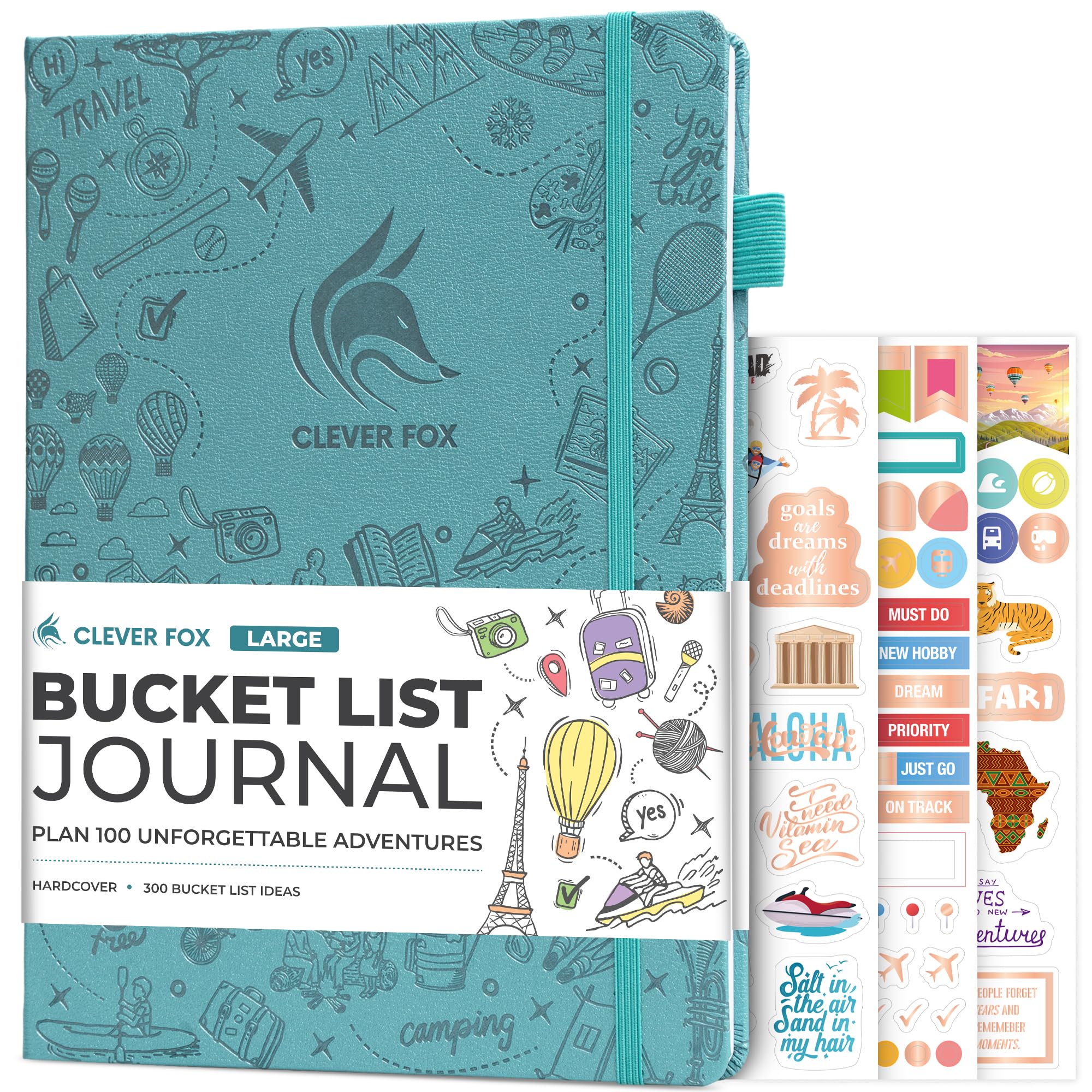 Clever Fox Bucket List Journal Large – Inspirational Book for Memories & Adventures – Motivational Bucket List Notebook for Couples, A4 (Aquamarine)