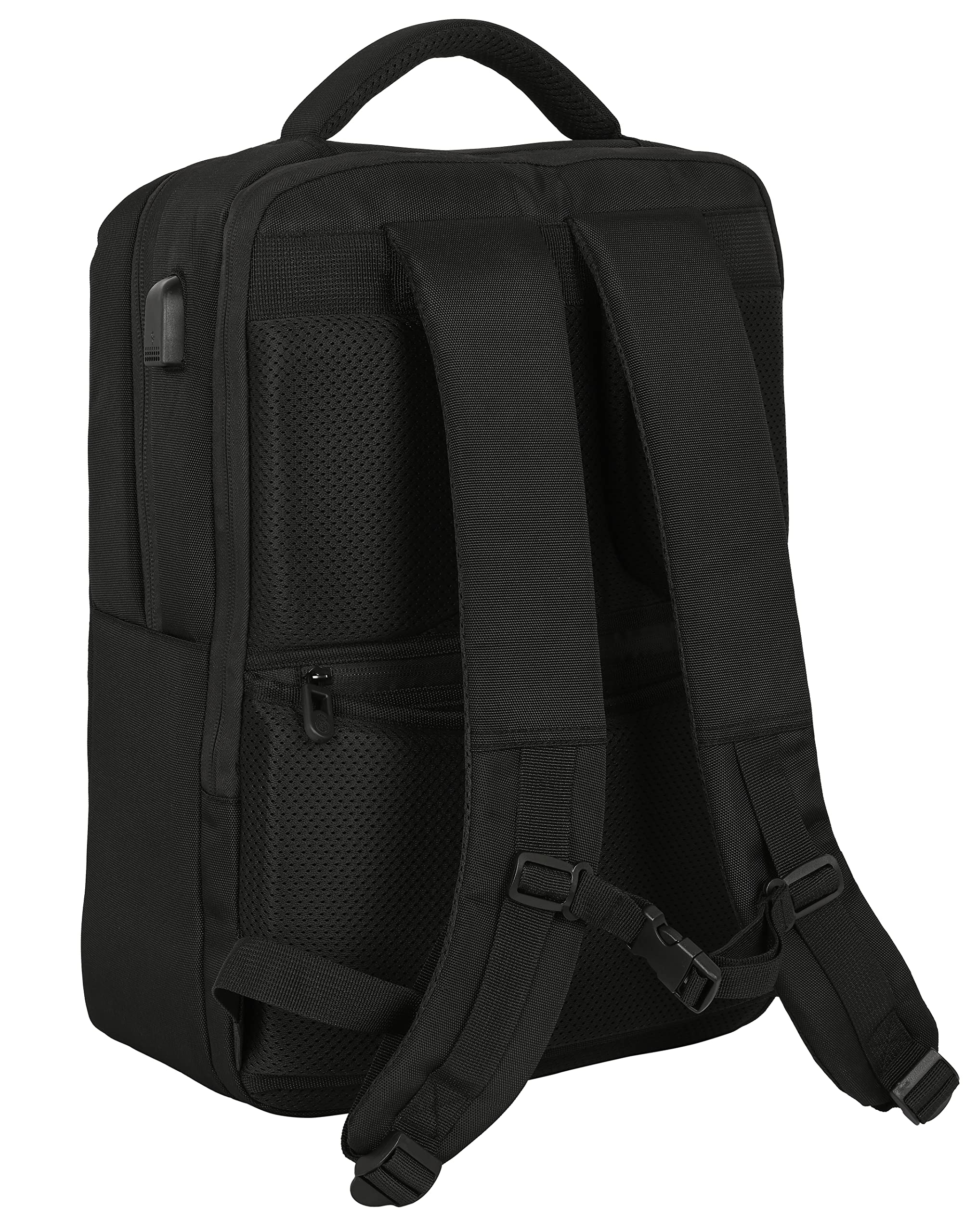 Safta REAL MADRID - Mochila para Portátil 15.6'' y USB con 2 Bolsillos, Ideal para Jóvenes de Diferentes Edades, Cómoda y Versátil, Calidad y Resistencia, 31x13x44 cm, Color Negro
