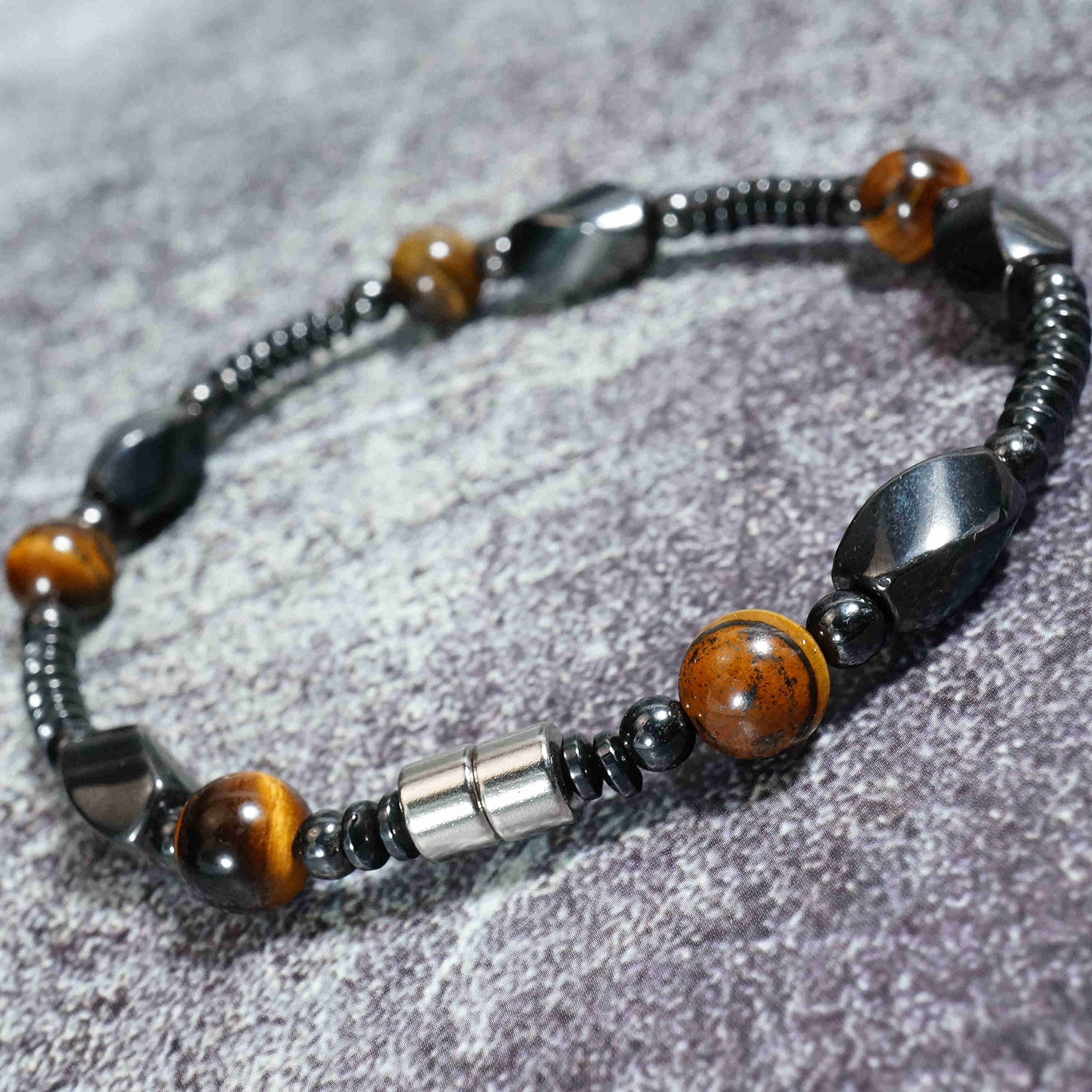 Ensemble collier et bracelet de perles en hématite magnétique et œil de tigre pour homme – Mala sans cou – Ensemble de bijoux (M)