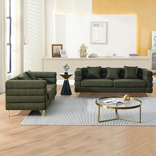 Miniatura 7 de mikibama Juego de sofá Teddy de lujo para sala de estar, muebles de decoración moderna sofá seccional, sofá de 3 plazas y loveseat con 5 almohadas