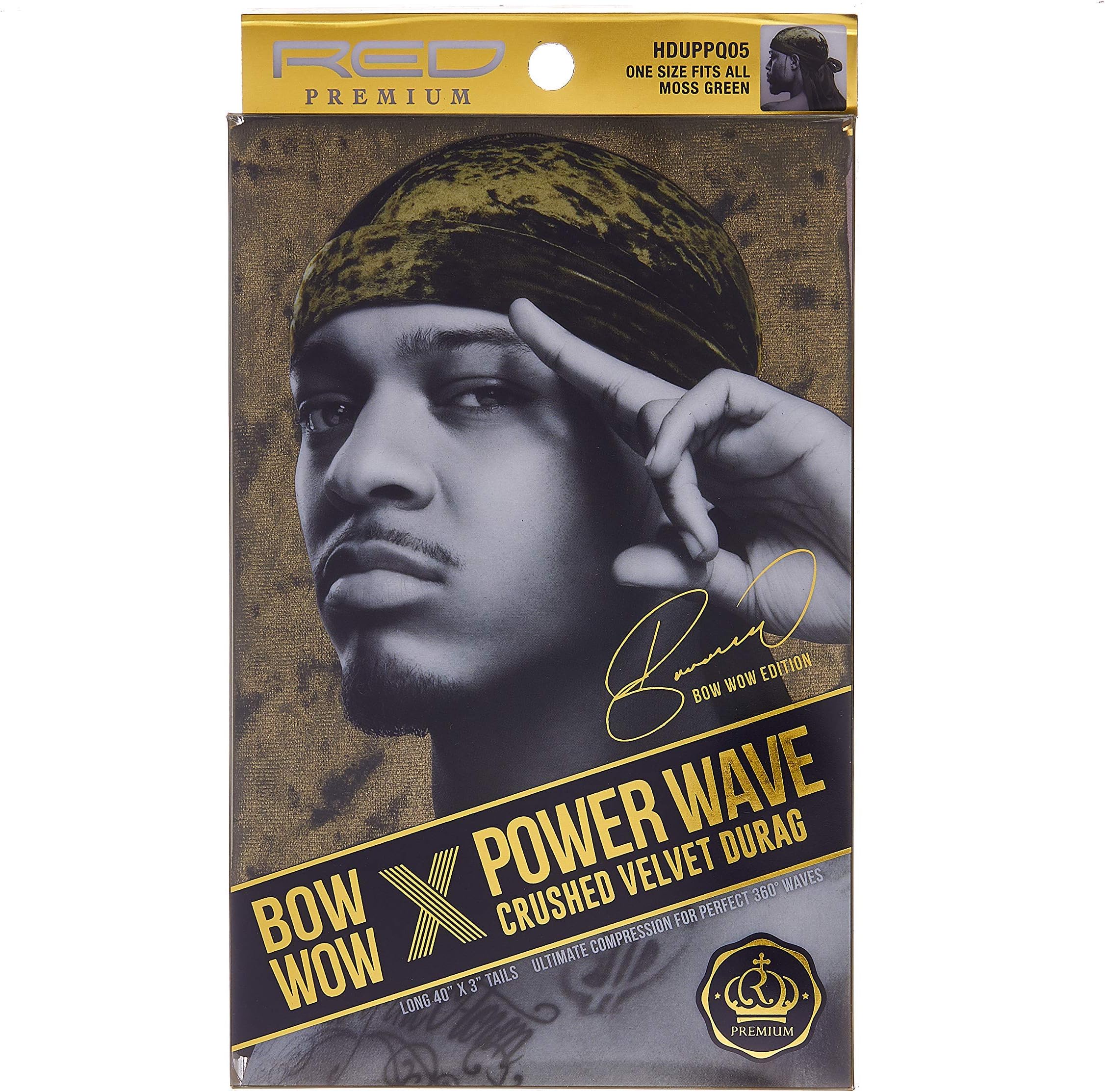 KISS RED Premium Bow Wow X Power Wave Crushed Velvet Durag Moss Green, One Size