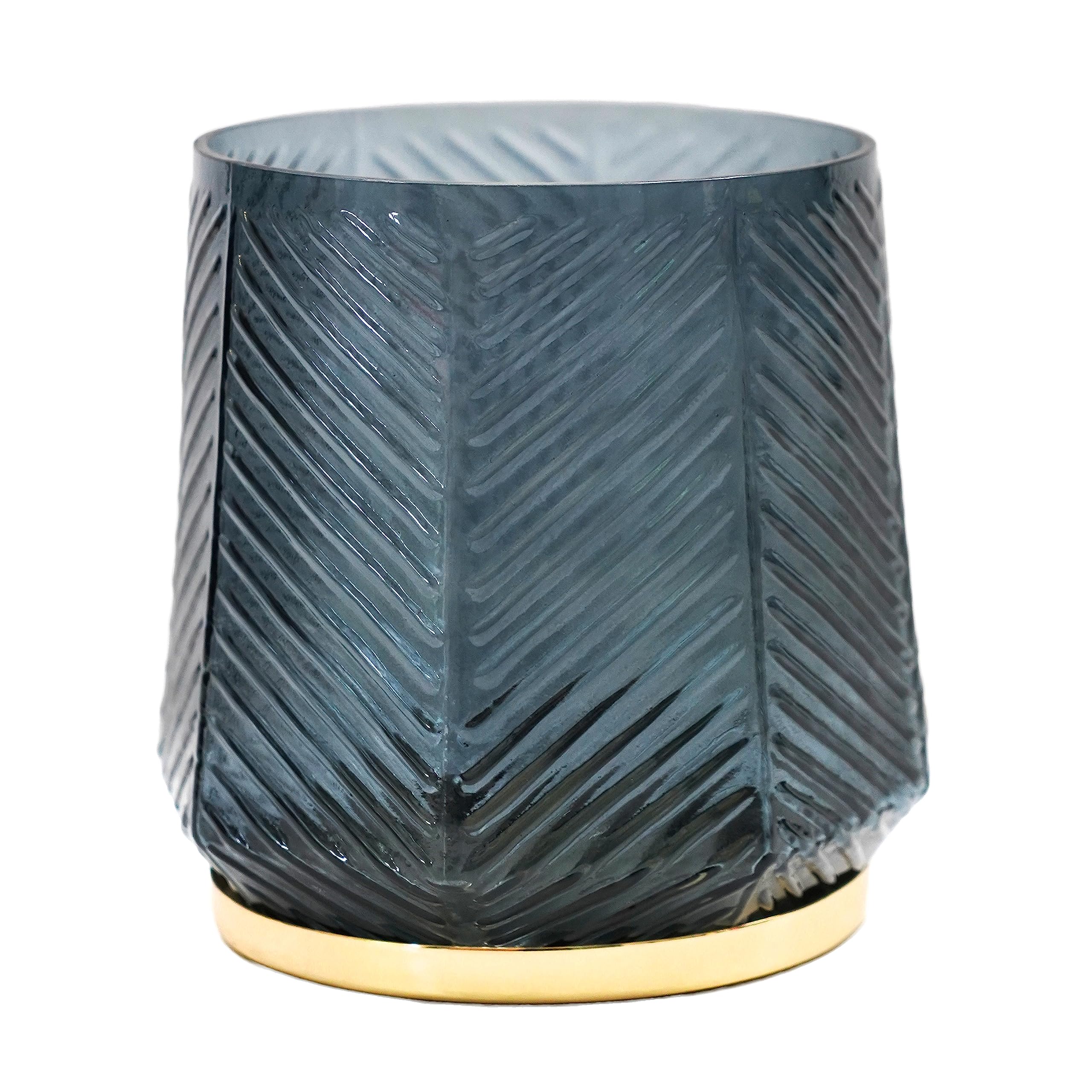 Ivyline Portavelas en Relieve de Olmo en Azul Suave, Impermeable y Elegante, Soporte Decorativo de Vidrio Texturizado para Velas de té, 15 cm de Alto x 15 cm de Ancho x 15 cm de Profundidad