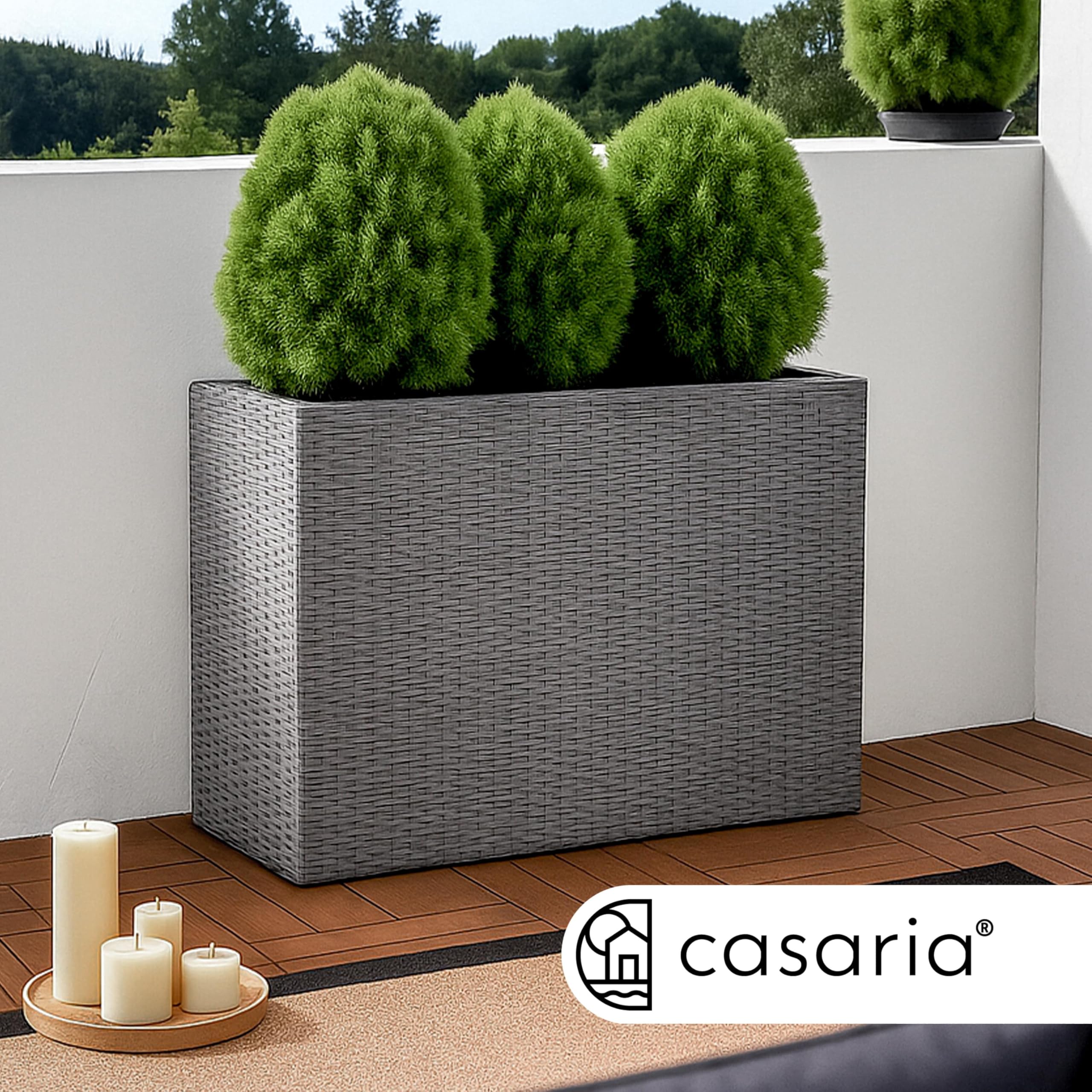 CASARIA Bac à Fleurs Polyrotin Gris | Jardinière Verticale, Dimensions: 83x30,5x60 cm, Intérieur et Extérieur, 3x Pots Amovibles, Aspect Rotin, avec Drainage