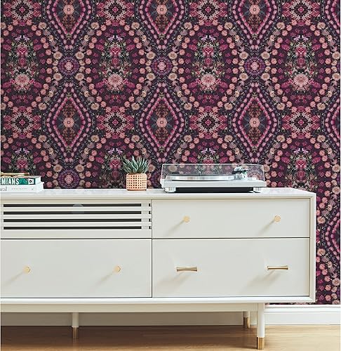 Mr. Kate Papel tapiz de flores secas Kaleidoscope Peel and Stick, RMK12320RL, rosa, morado