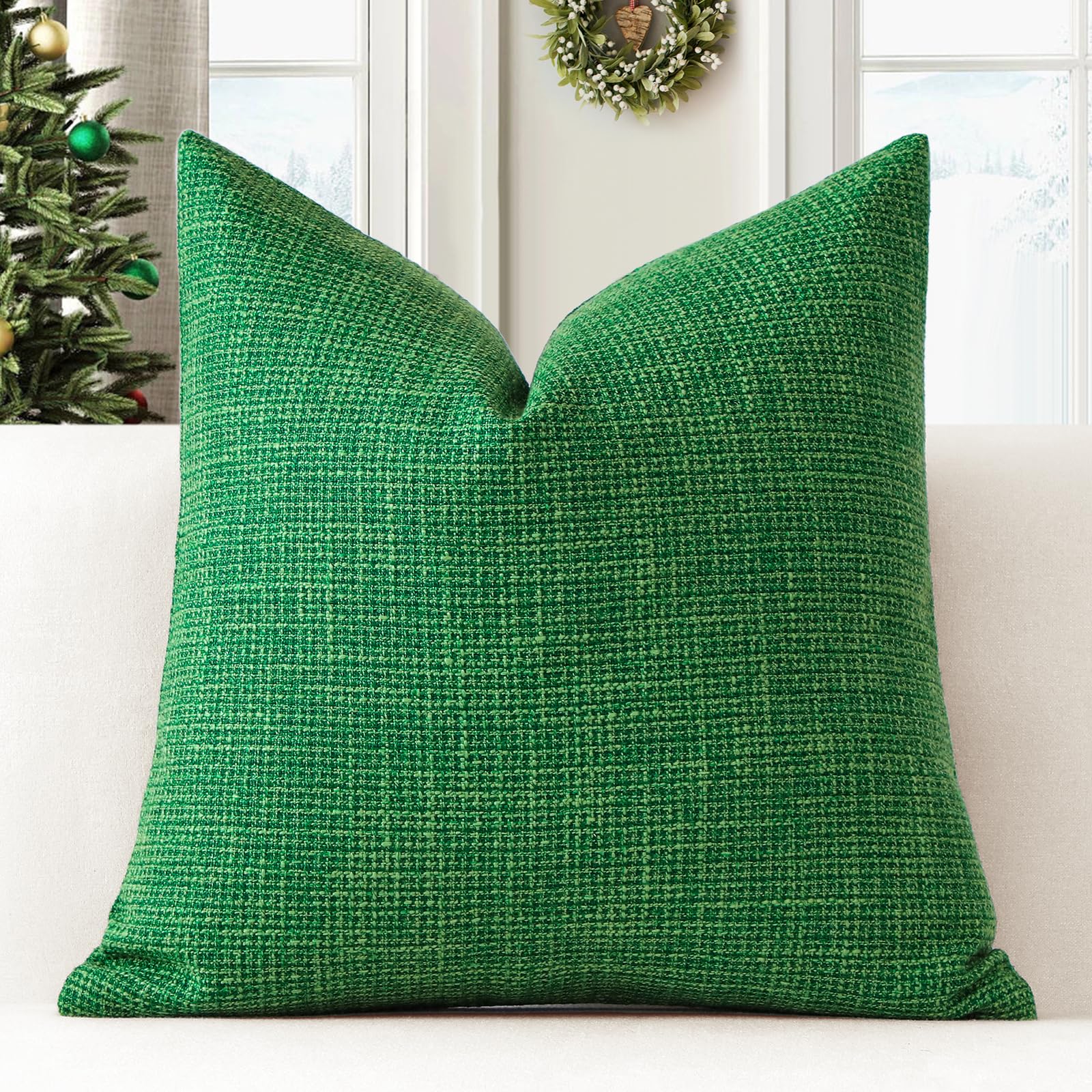 Artscope Linen Cushion Covers Set of 1 Decorative Square Pillowcase Pillow Cover 20x20 Inch for Home Decor Sofa Bedroom Car 50x50cm Christmas Green