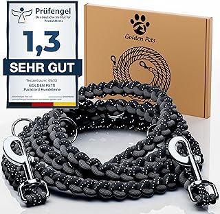 Testnote: Sehr gut - Hundeleine reflektierend I 2m, verstellbar, wetterfest & reißfest bis 250 kg I Paracord Führleine, Umhängeleine I kleine - große Hunde