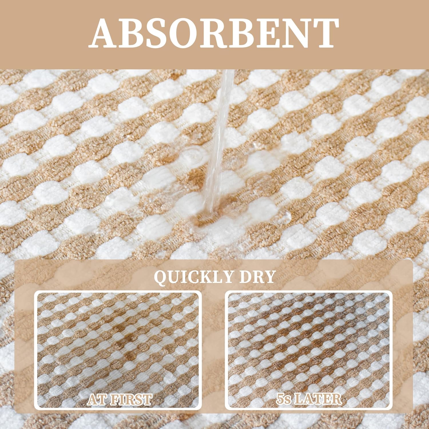 Non Slip Bathroom Runner Rug Quick Dry Braided Absorbent Neutral Thin Bath Mat Fit Under Door Tub Floor, Machine Washable Shower Mat with Rubber Backing 17" x 47",Beige and White