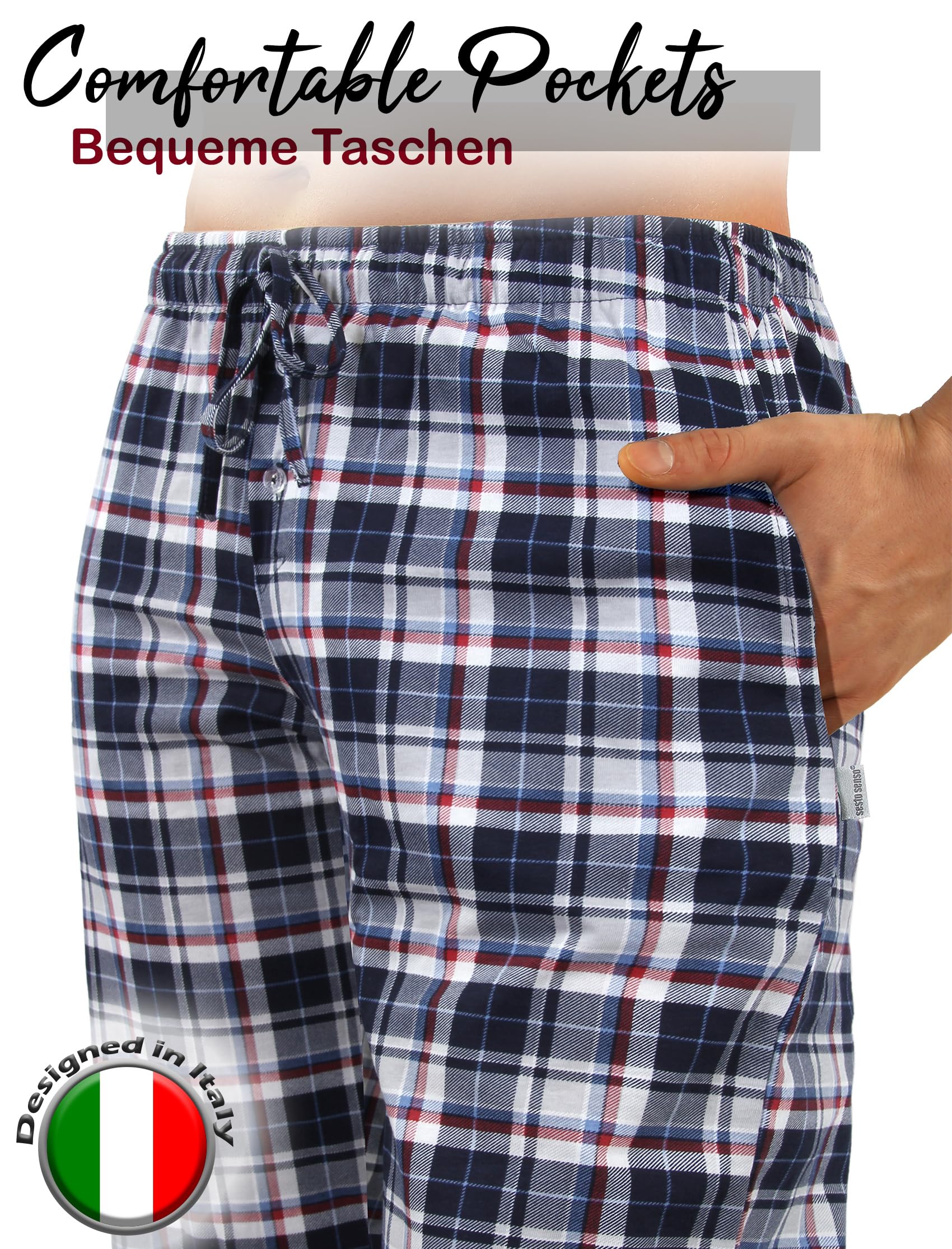 Sesto Senso Pijama Hombre Algodon Conjunto Ropa De Dormir Clásico 2 Piezas Camisa Manga Larga Pantalones Largos Invierno