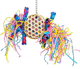 Bonka Bird Toys 1721 Round Basket Bamboo Paper Crinkle Beak Feet Hanging Forage Stuffed Shredding Foraging Pulling Colorful Parrot Parrotlet Finch