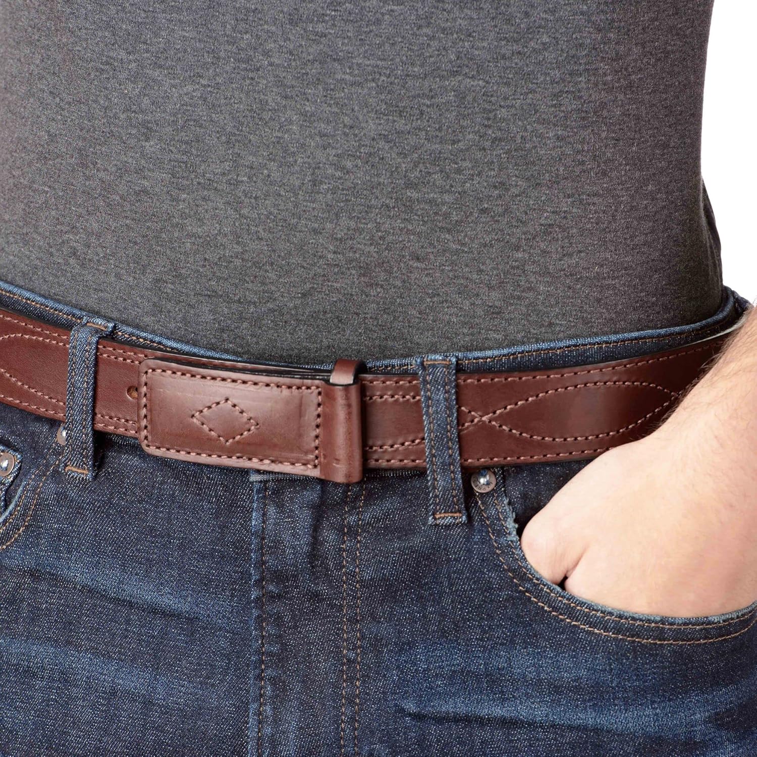 Bullhide Belts Mens Buckleless Leather Belt for Work, Casual, Dress, 1.50" Wide