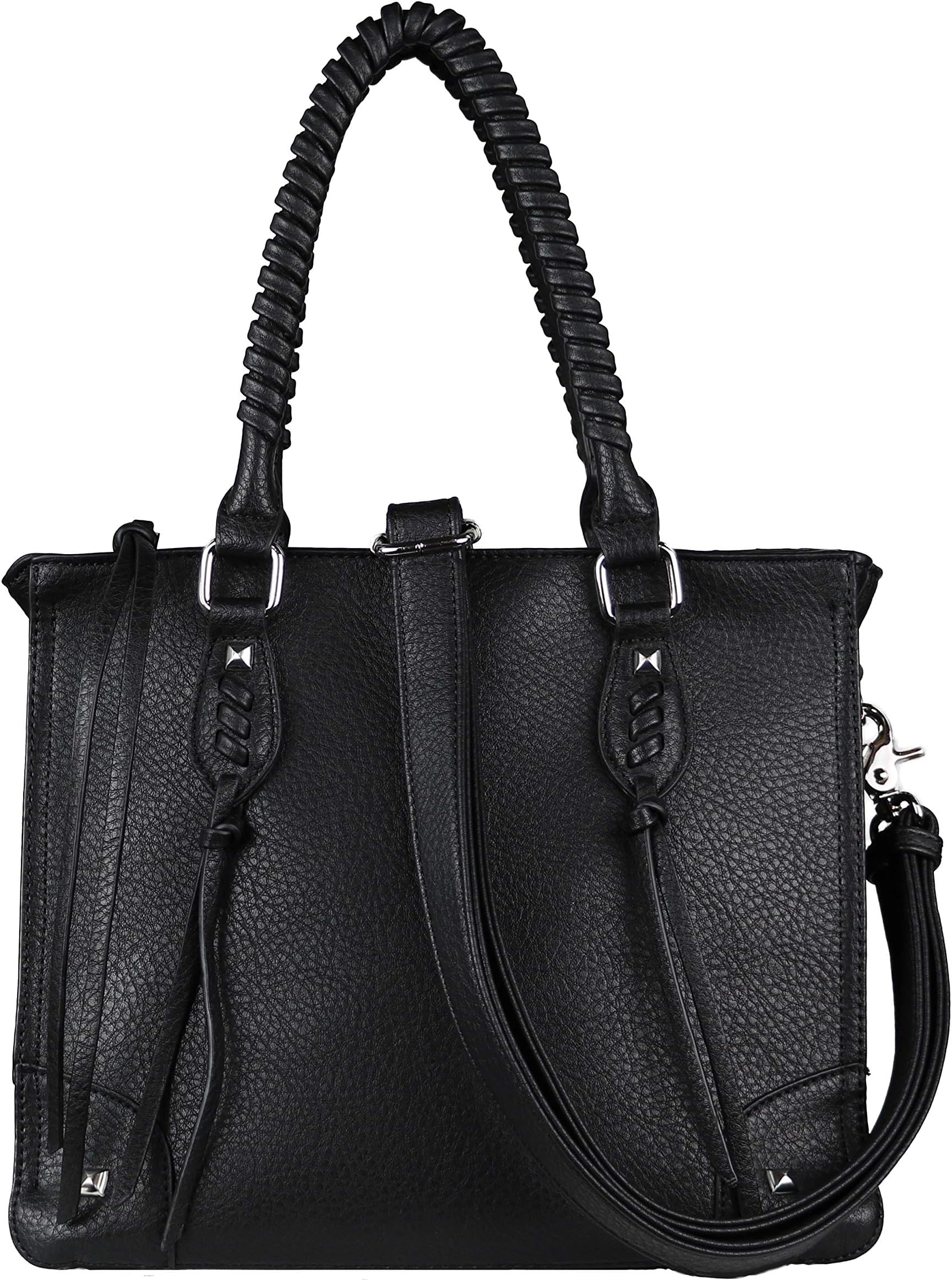 Concealed Carry Weapon Purse - YKK Locking Amy Studded Satchel by Lady Conceal (Black)