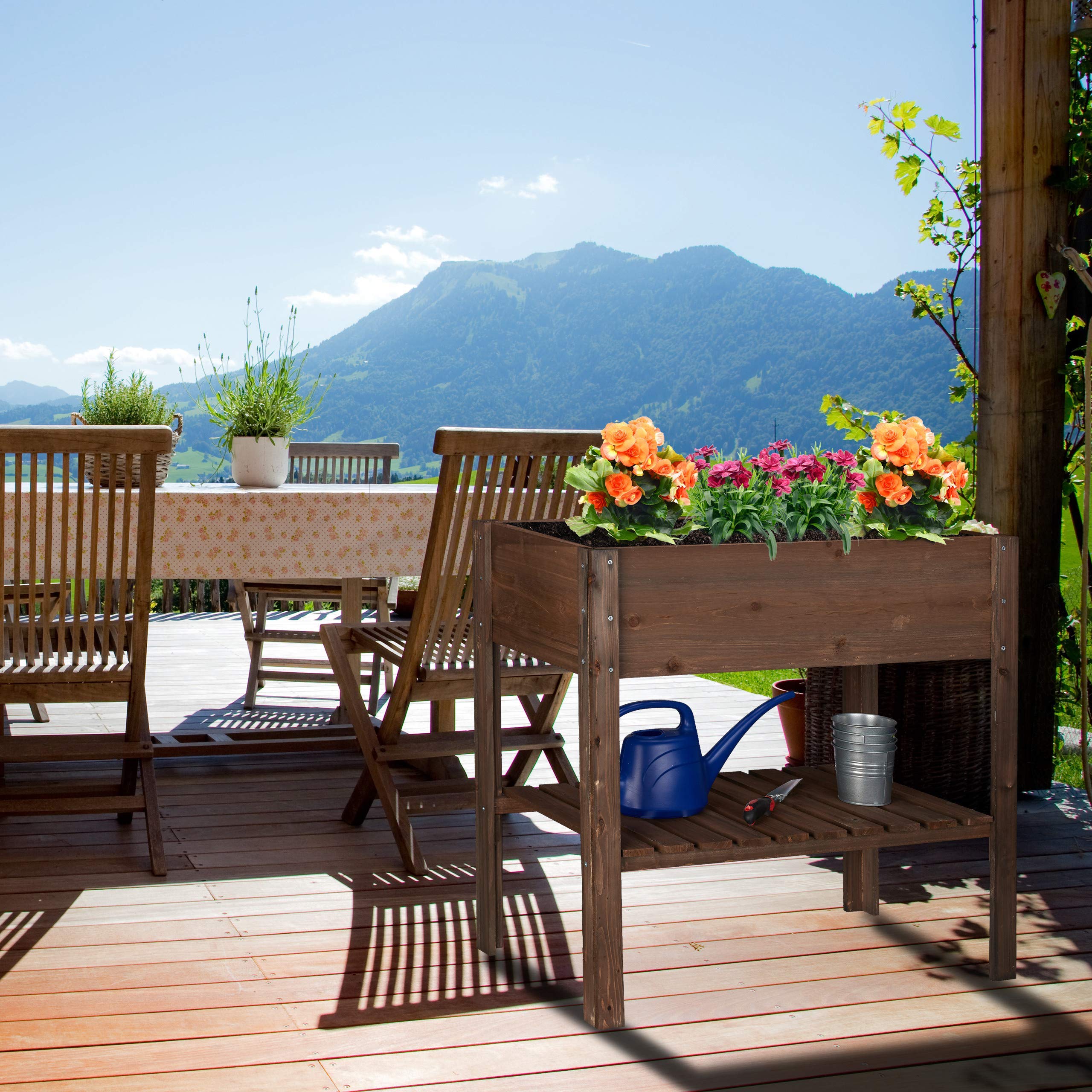 Relaxdays, Marrón Oscuro Huerto Urbano de Madera, con Estante ...