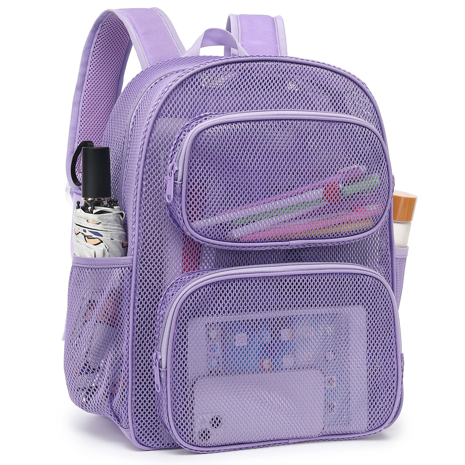 Dezcrab Mesh School Backpack for Girls Boys, Heavy Duty Mesh Bookbag School Bag for Adults Kids Swimming Beach Fitness Sport (Purple)