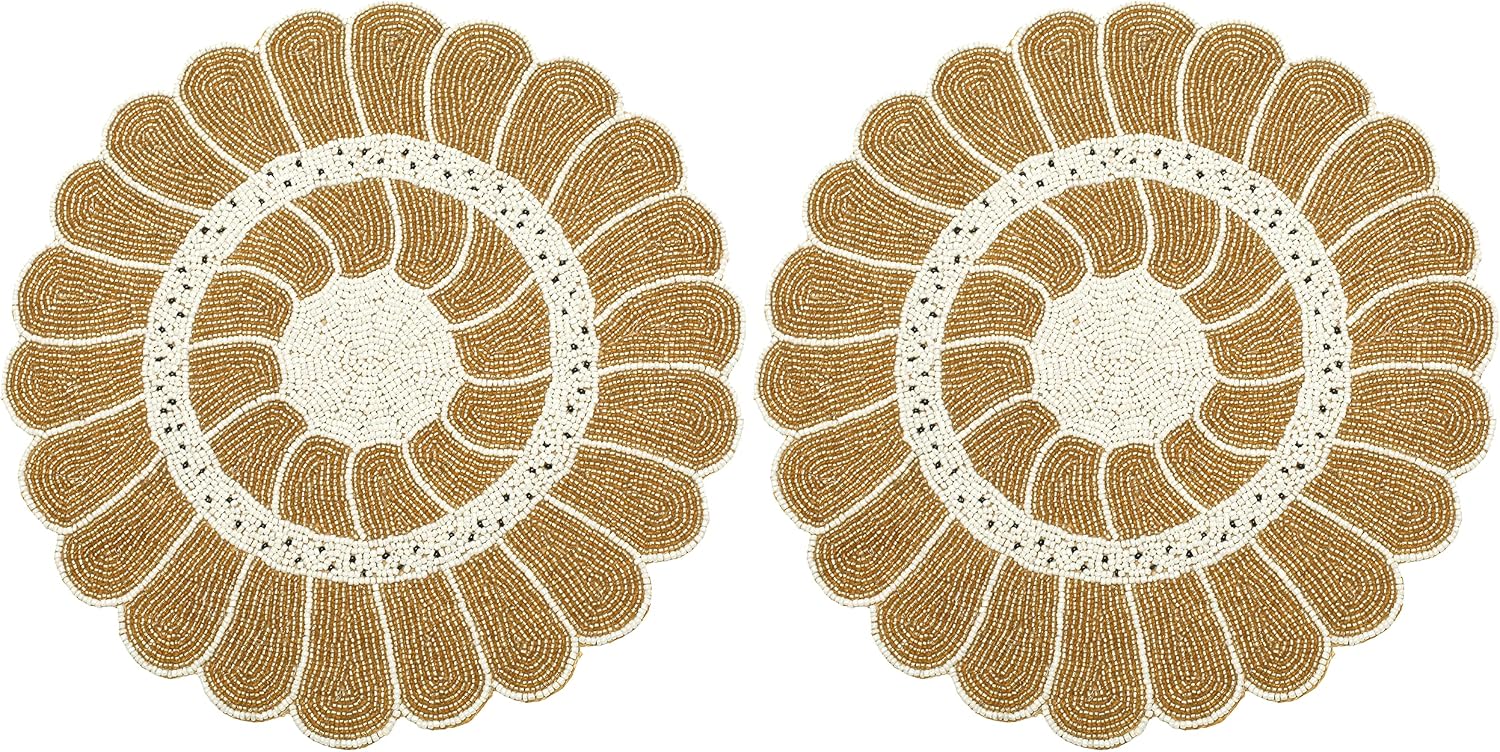 Gеt Sресіаl Prісе Beaded Placemat Set of 2 - Sunflower Design Round Hand Beaded Charger Placemat - Gold White - 13 Inch Round - Hand Made by Skilled artisans - A Beautiful complement to Your Dinner Table décor Exсluѕіvе Beaded Placemat Set of 2 - Sunflower Design Round Hand Beaded Charger Placemat - Gold White - 13 Inch Round - Hand Made by Skilled artisans - A Beautiful complement to Your Dinner Table décor