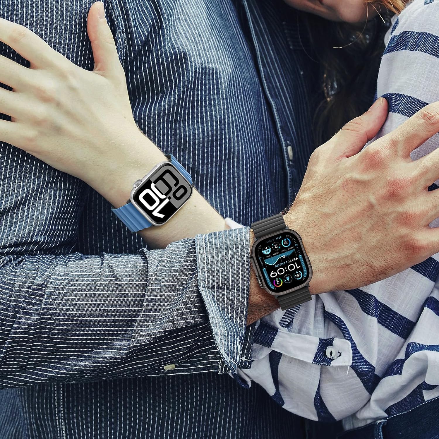 HITZEE Compatible with Apple Watch Band 49/46/45/44/42/41/40/38mm, Double Sided Silicone Magnetic Band Compatible for iWatch Ultra 3/2/1 Series 11 10 9 8 7 SE3 6 5-1 (42/44/45/46/49mm, Blue Black) - Image 7