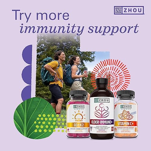 Miniatura 5 de Zhou Nutrition Gomitas de saúco Sambucus de saúco con zinc y vitamina C para adultos y niños 4 años apoyo inmunológico con antioxidantes veganas sin